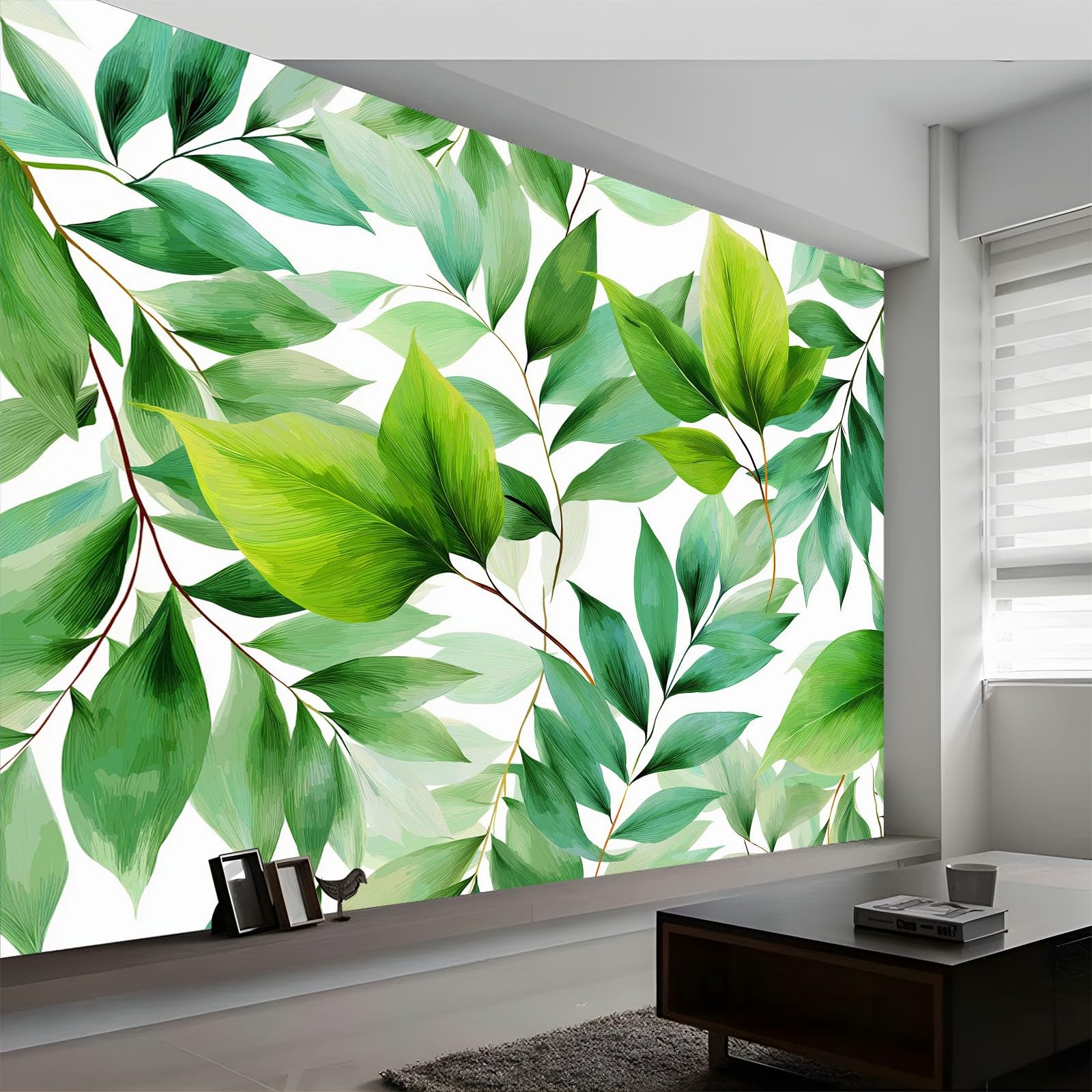 Générique Panoramiczna tapeta tropikalne liście rośliny 3D 250 x 175 cm, włóknina XXL nowoczesna dekoracja ścienna salon sypialnia biuro pokój dziecięcy, biała