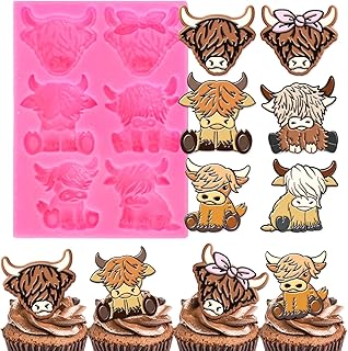 JarThenaAMCS Highland Cow Fondant Molds Scottish Highland Cattle Silicone Molds Assorted Chocolate Candy Mould for Kitchen Party Baking Sugar Craft Gum Resin Clay Decor Supplies