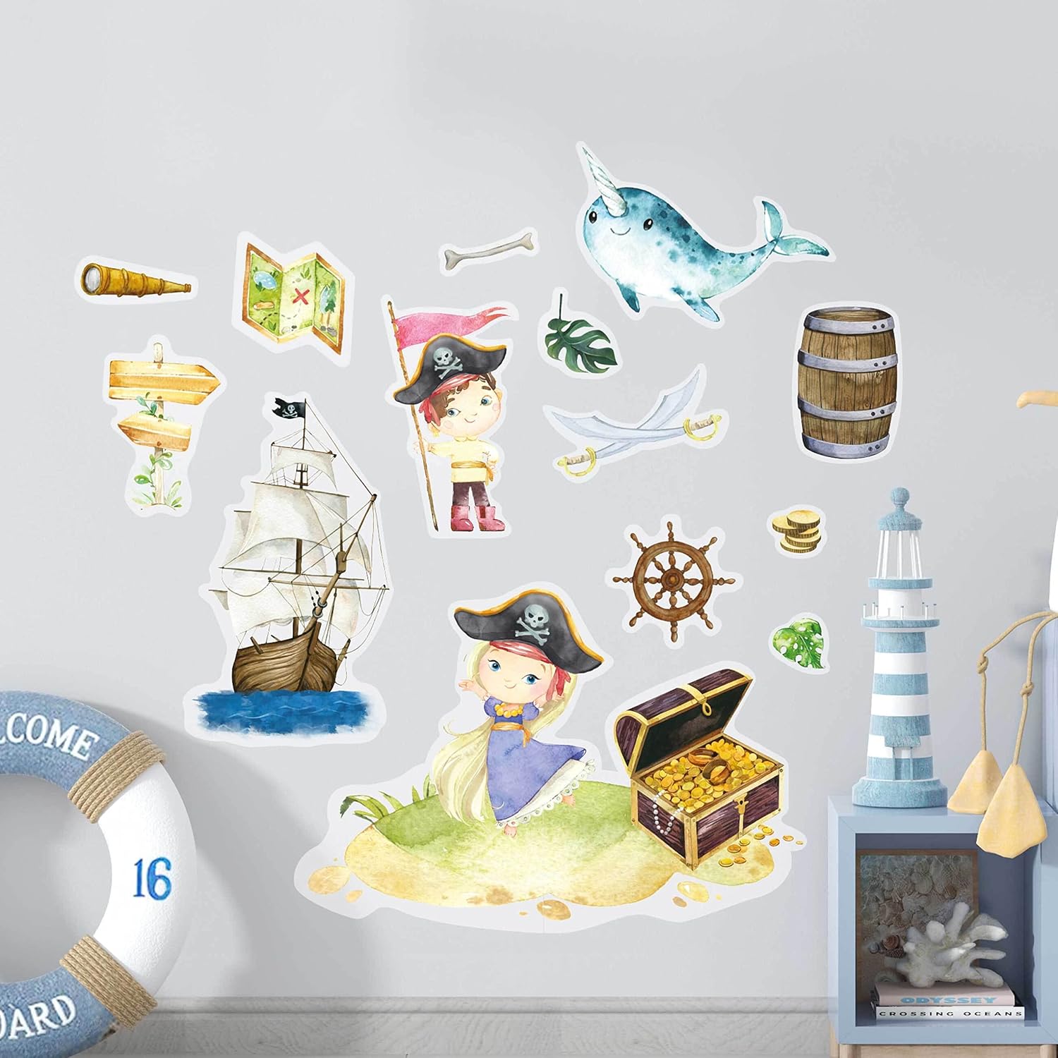 Papierdrachen Wall Tattoos, 8 Sheets of Wall Stickers for Children, Children's Room Decoration, Wall Decoration, Pirates