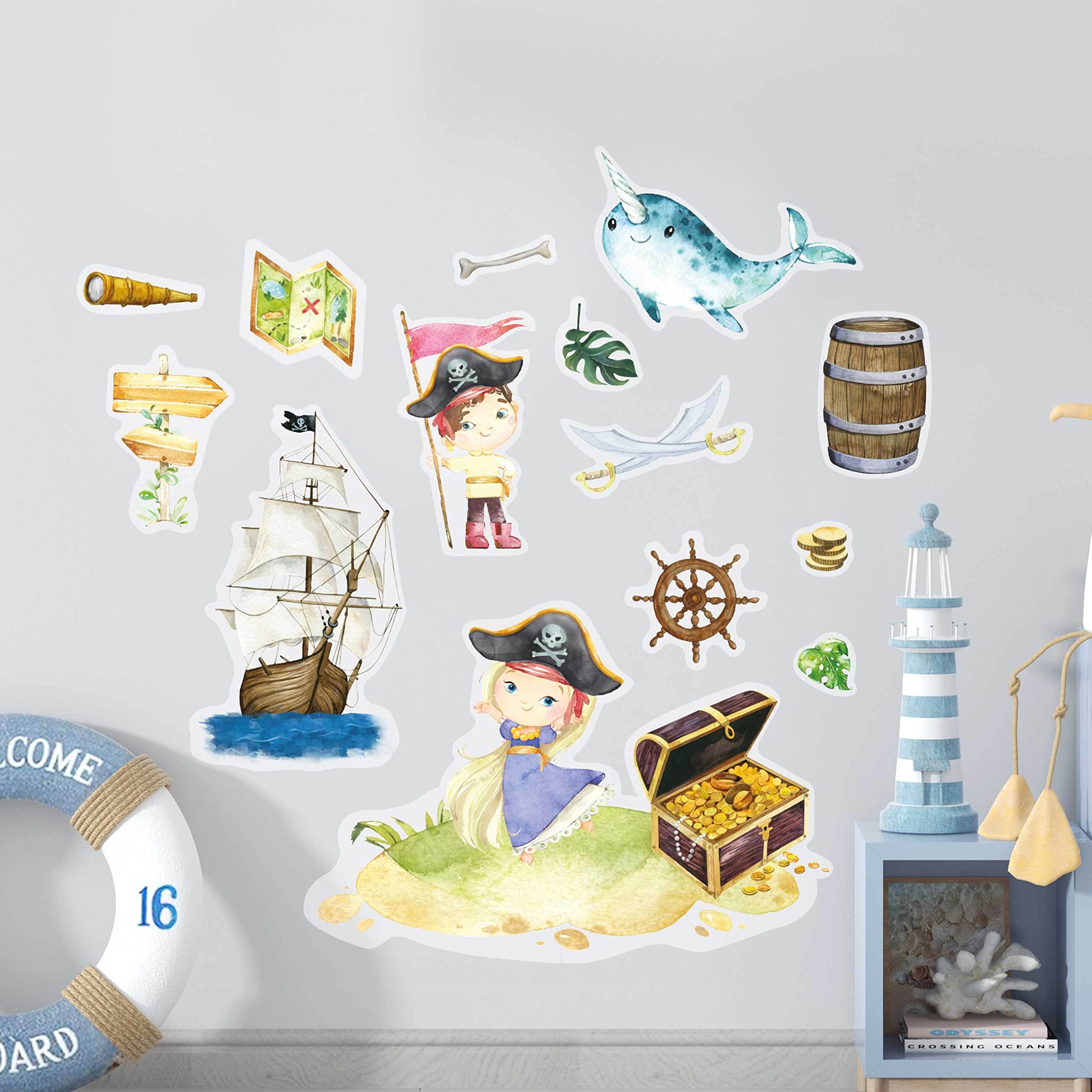 Papierdrachen Wall Tattoos - 8 Sheets of Wall Stickers for Children - Children's Room Decoration - Wall Decoration - Pirates - 22 x 30 cm per Sheet - for Boys and Girls - Set 9