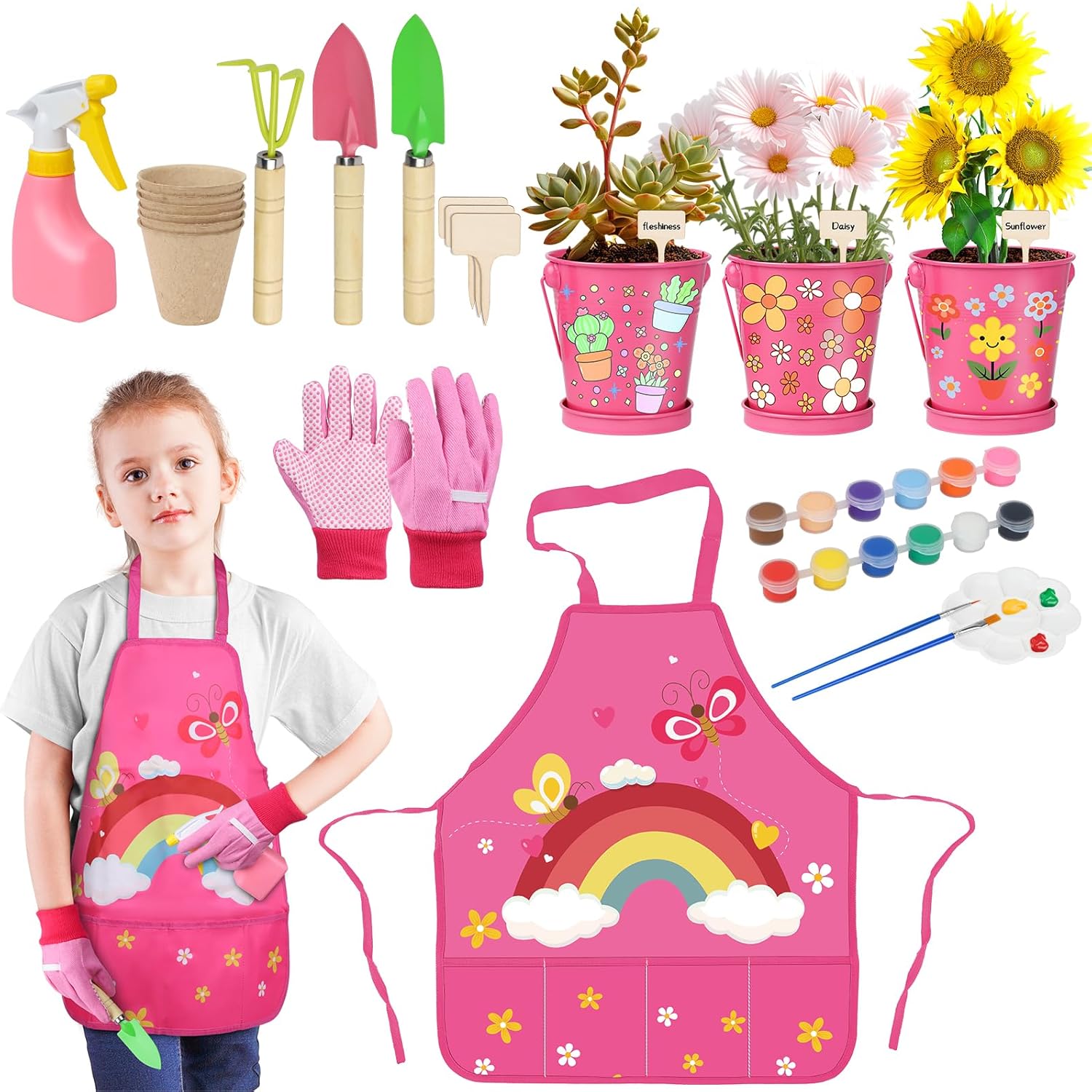 Magic4U 3 Set Paint & Plant Flower Growing Kit for Kids,Kids Gardening Set,Easter Crafts Gifts for Kids Ages3-5,Arts and Crafts Kit,Toys Birthday Gifts for Girls