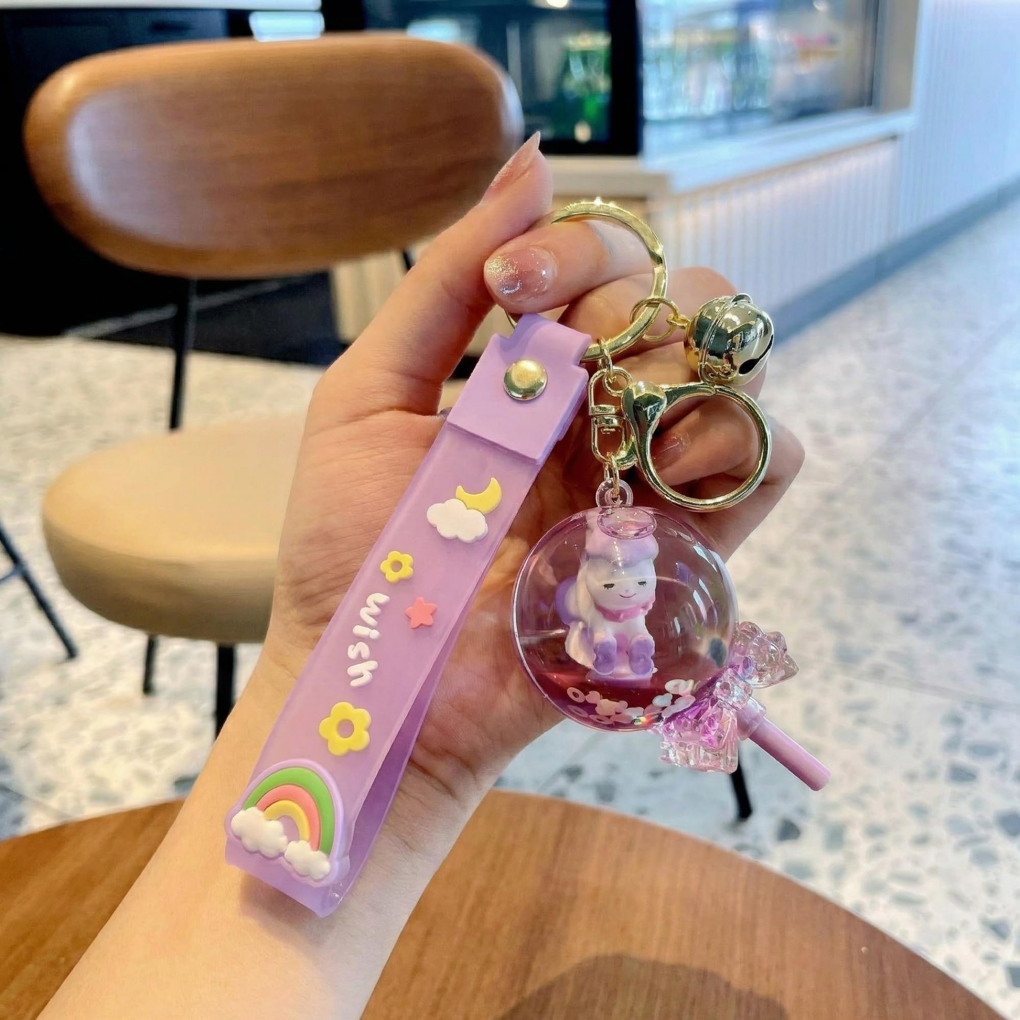 Lollipop Water Glitter Keychain for Girls – Cute Floating Unicorn Charm with Strap & Bell, Aesthetic Liquid Glitter Keyring for Bags Keys Accessories (Pink Blue Purple)-image-46