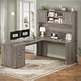 Farmhouse L Shaped Desk with Hutch and 3 Drawers, 68.9