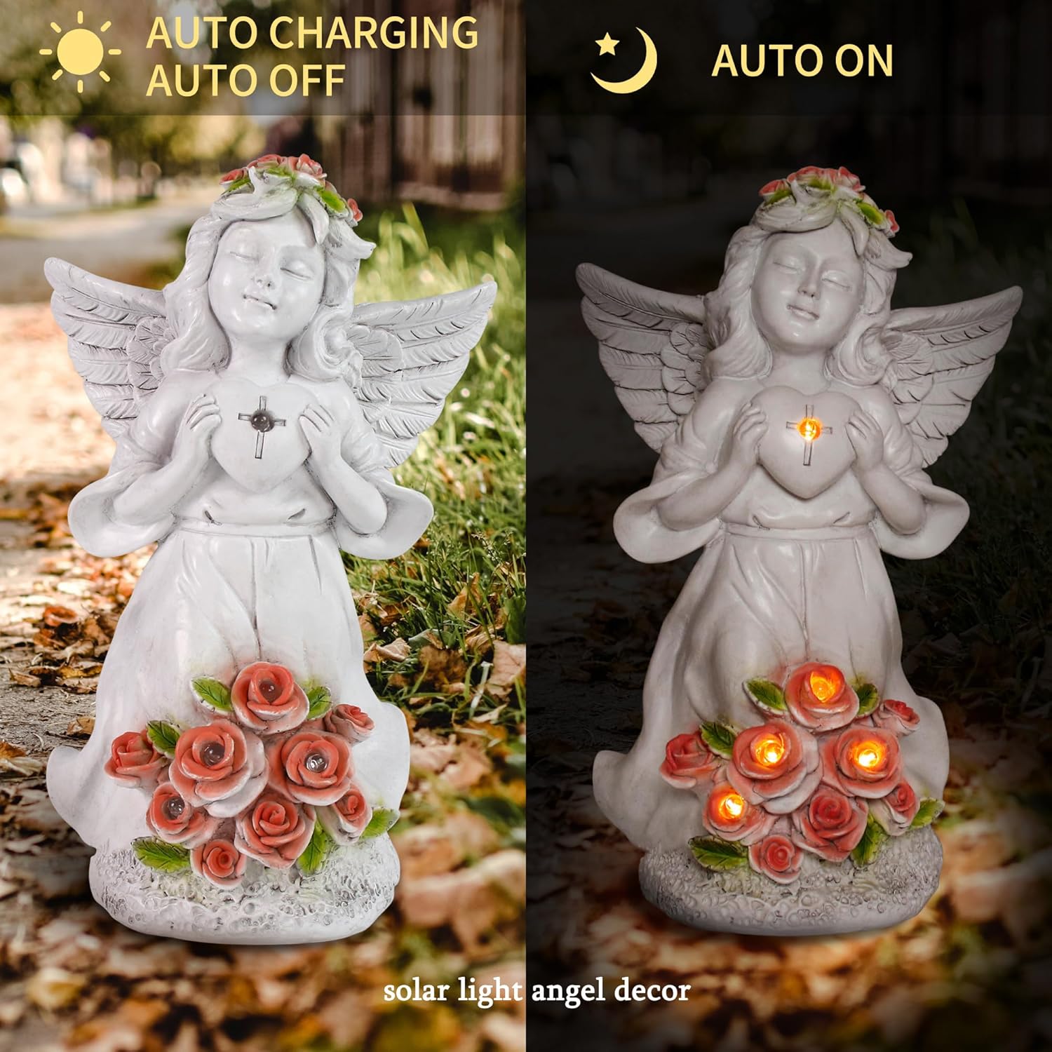 Solar Angel for Ouside Garden Statues, Solar Garden Angel Figurines Decorations Outdoor, Angel Gifts for Housewarming Birthday Thanksgiving Memorials, Resin, 8.7" Tall - Image 2