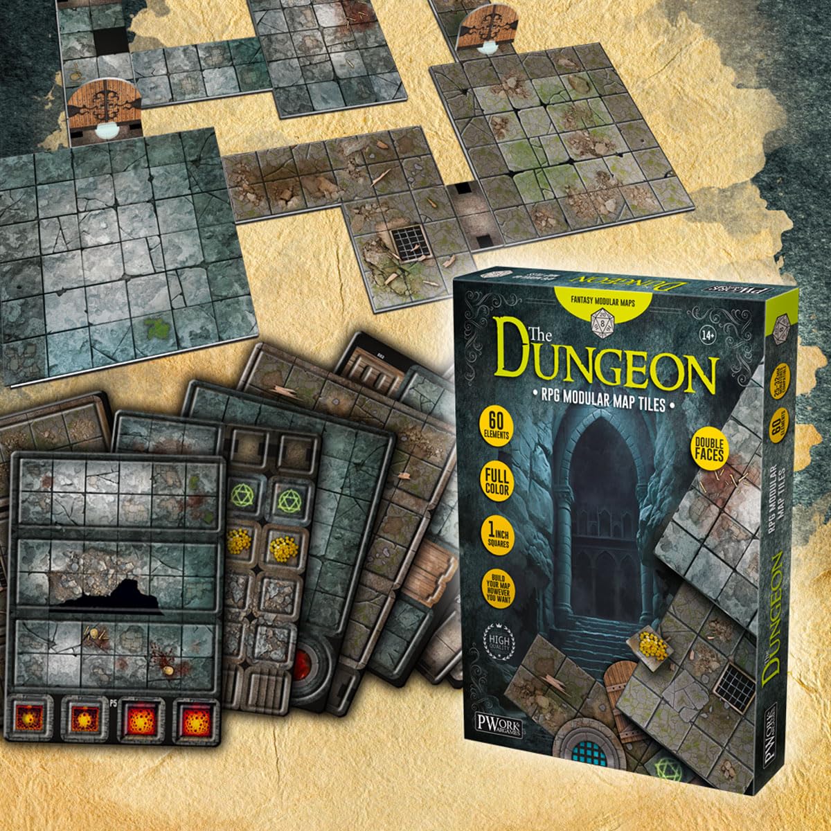 The Dungeon RPG modułowe płytki mapowe, dwustronne płytki kartonowe