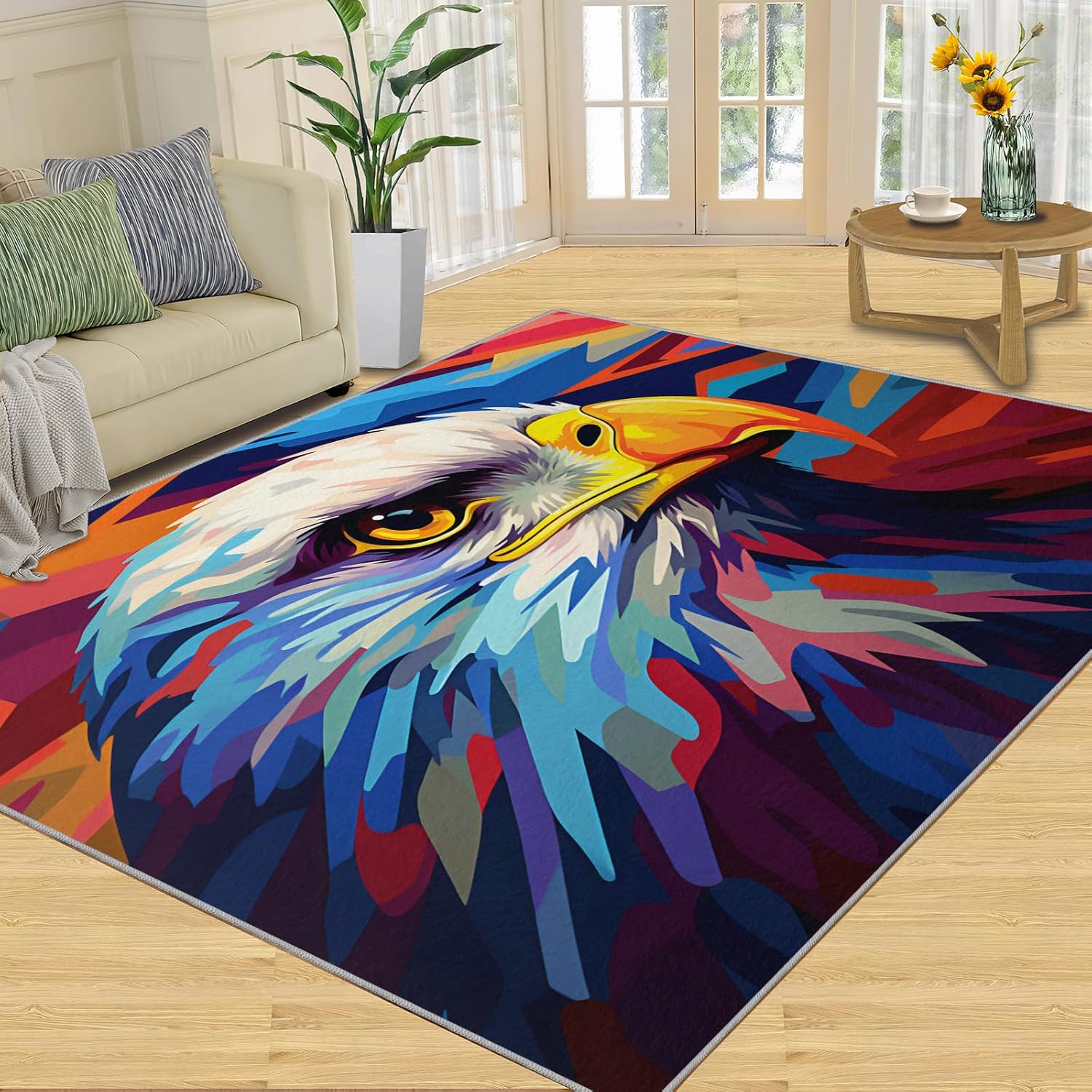 Eagle Rug for Bedroom, American National Bird Eagle Entryway Rug, Ferocious Bald Eagle Front Door Mat, 3D Animal Themed Eagle Kitchen Rug, Washable Rug for Bathroom Laundry Room Entryway Decor 2x3 ft