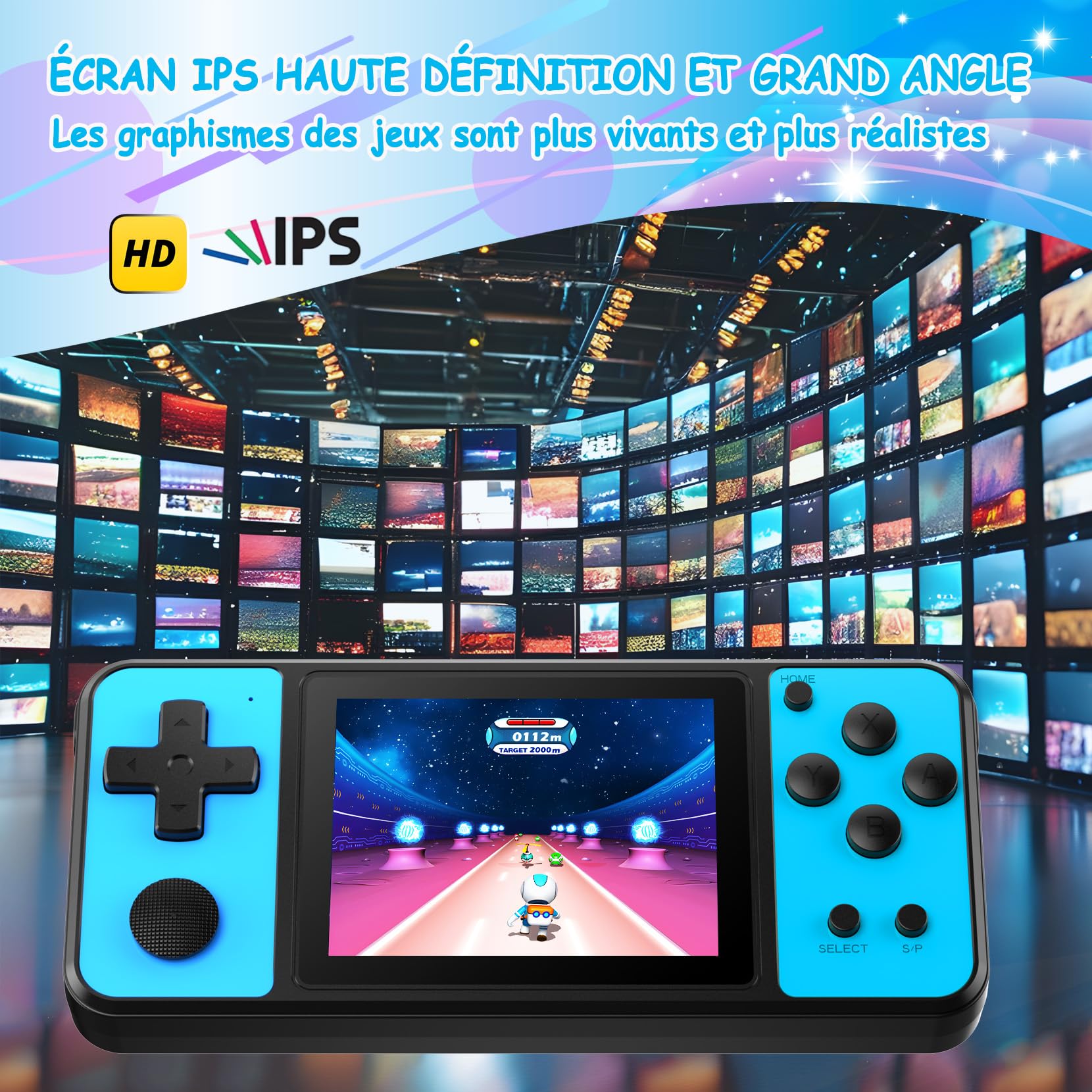Console de Jeux Portables 32 Bit avec 139 Jeux Vidéo Rétro, Écran IPS 3.0" Batterie Rechargeable, Jouets de Voyage pour Enfants 4-13 Ans (Bleu)