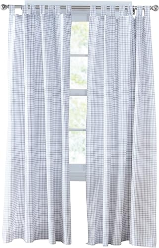 Miniatura 5 de Tommy Hilfiger Cortinas Mini Check 2 paneles de 50 x 96 pulgadas Con pestaña superior Cortinas de ventana con filtro de luz para sala de estar y