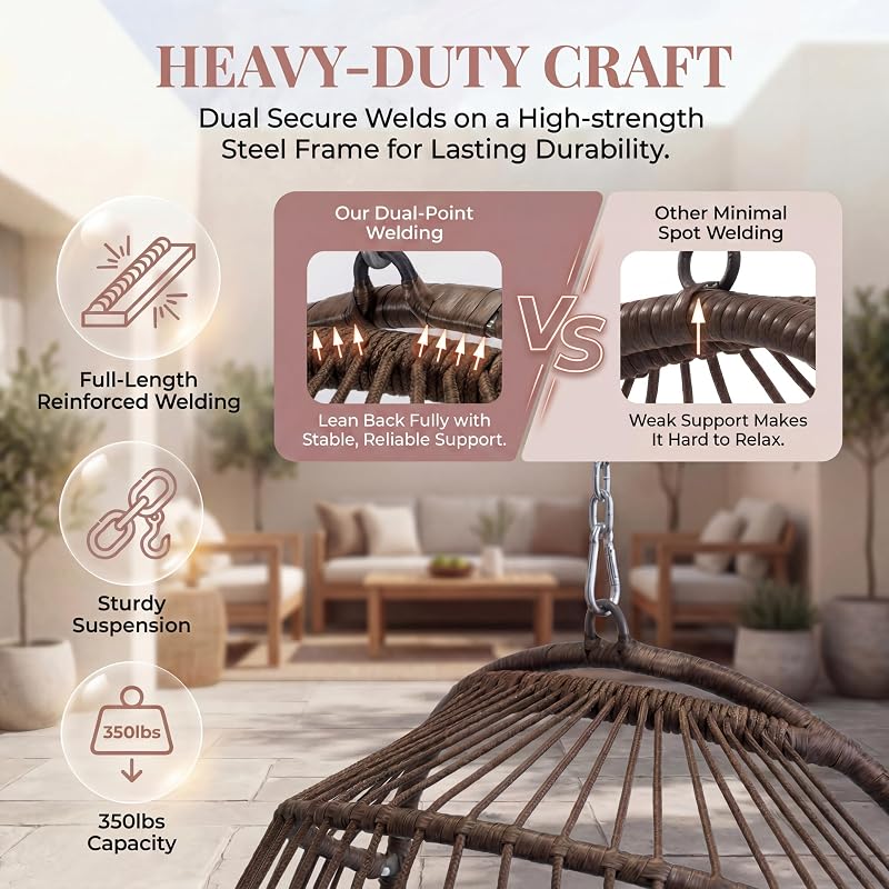 BULEXYARD Foldable Egg Swing Chair Without Stand, Patio Hanging Chair image 6