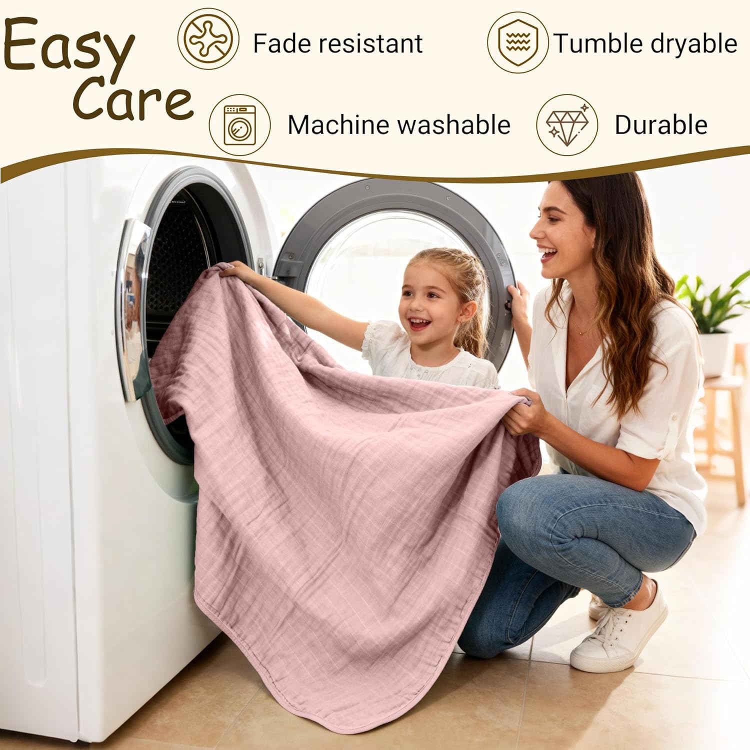 ZPECC Muslin Toddler Blanket Thicker, 47x47 Organic Cotton Kids Quilt Hypoallergenic for Baby Essentials Crib Stroller Daycare Cot, Pink