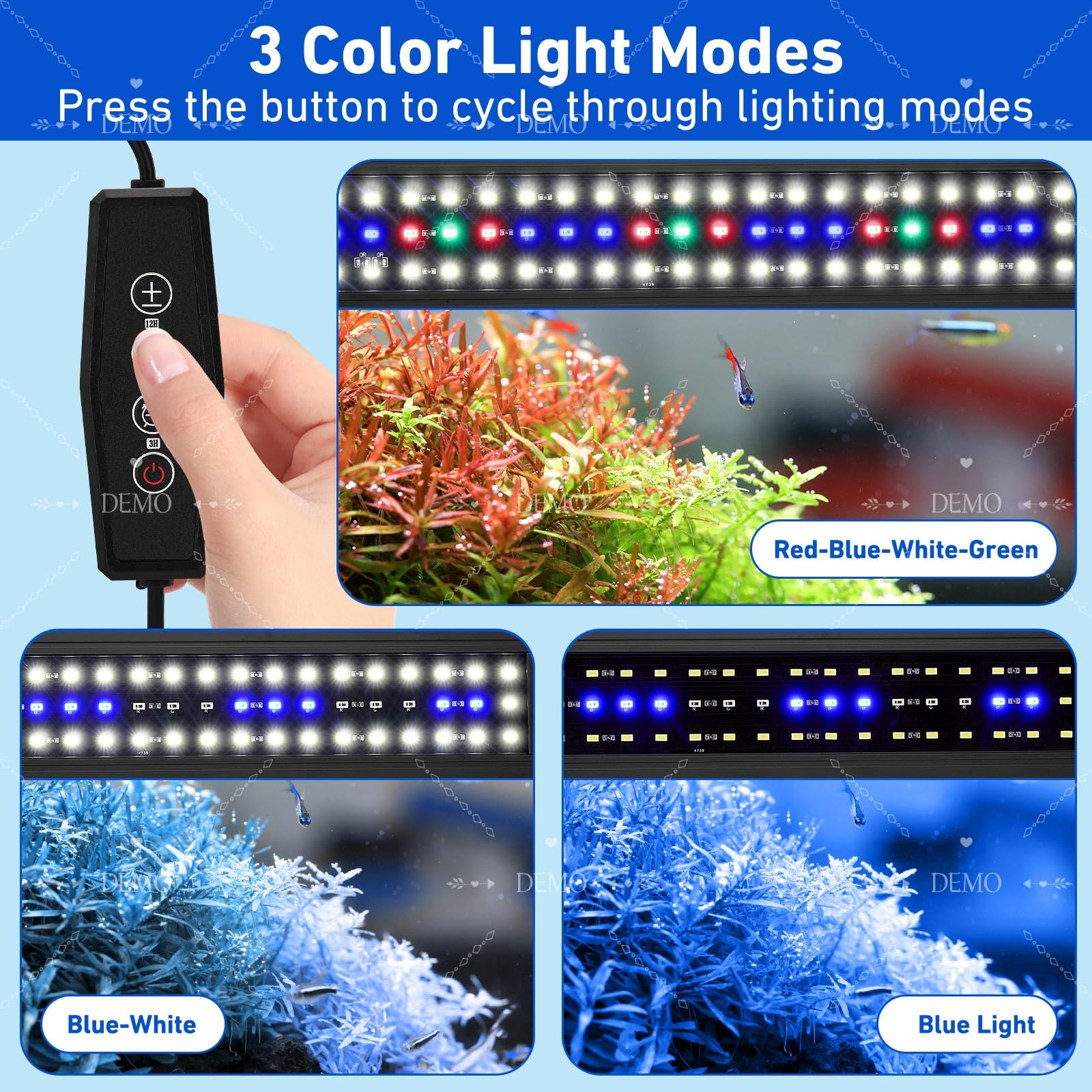 LED Aquarium Light Full Spectrum for Planted Fish Tank, Adjustable Brightness with Timer, Aluminum Alloy Shell, Extendable Brackets (18-24inch) - image 4