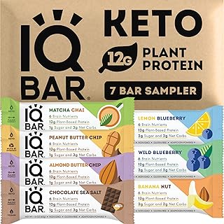 IQBAR Brain and Body Keto Protein Bars - 7 Sampler Keto Bars - Energy Bars - Low Carb Protein Bars - High Fiber Vegan Bars...