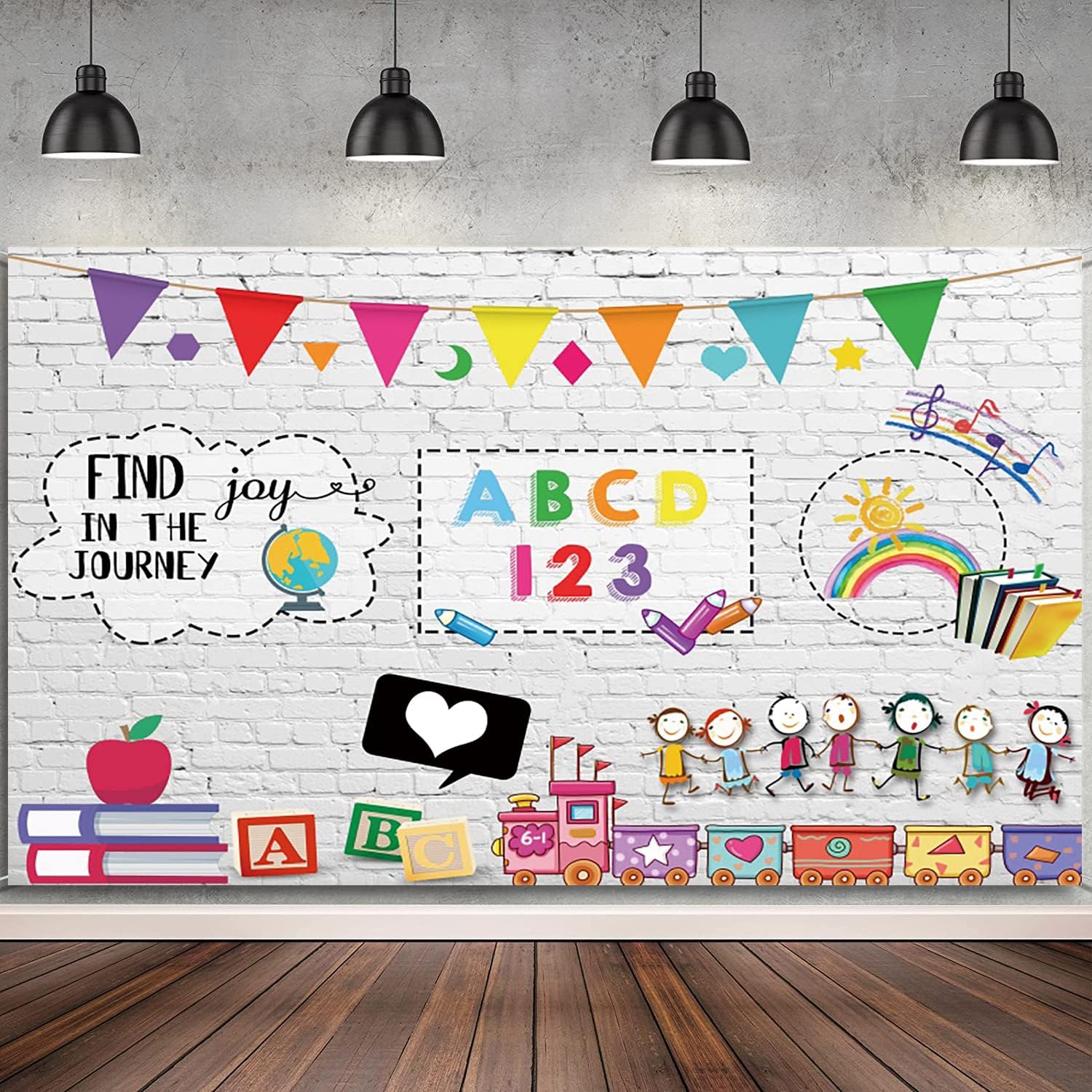 20x10ft Welcome Back to School Backdrop Pencil Books Subject Photo Background White Brick Wall Blackboard Kindergarten Online Teaching Teacher Students Study at Home Photography Backdrop Props