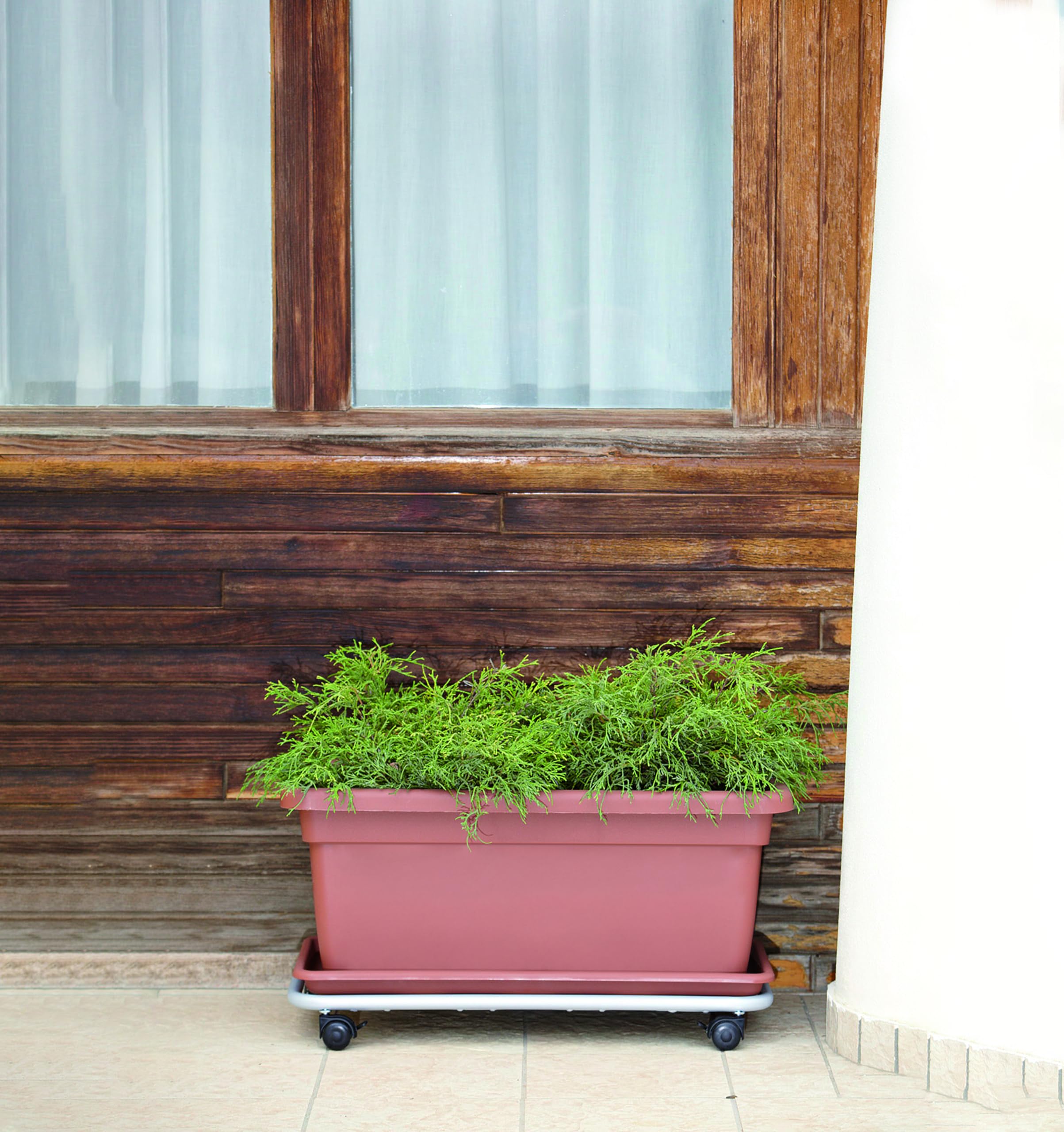 Nicoli vaso fioriera da esterno 80 cm 100 cm in polietilene, con sottovaso, per piante o fiori, vaso rettangolare per balcone, giardino, terrazzo, (Tortora, 100 cm 100x45x40)