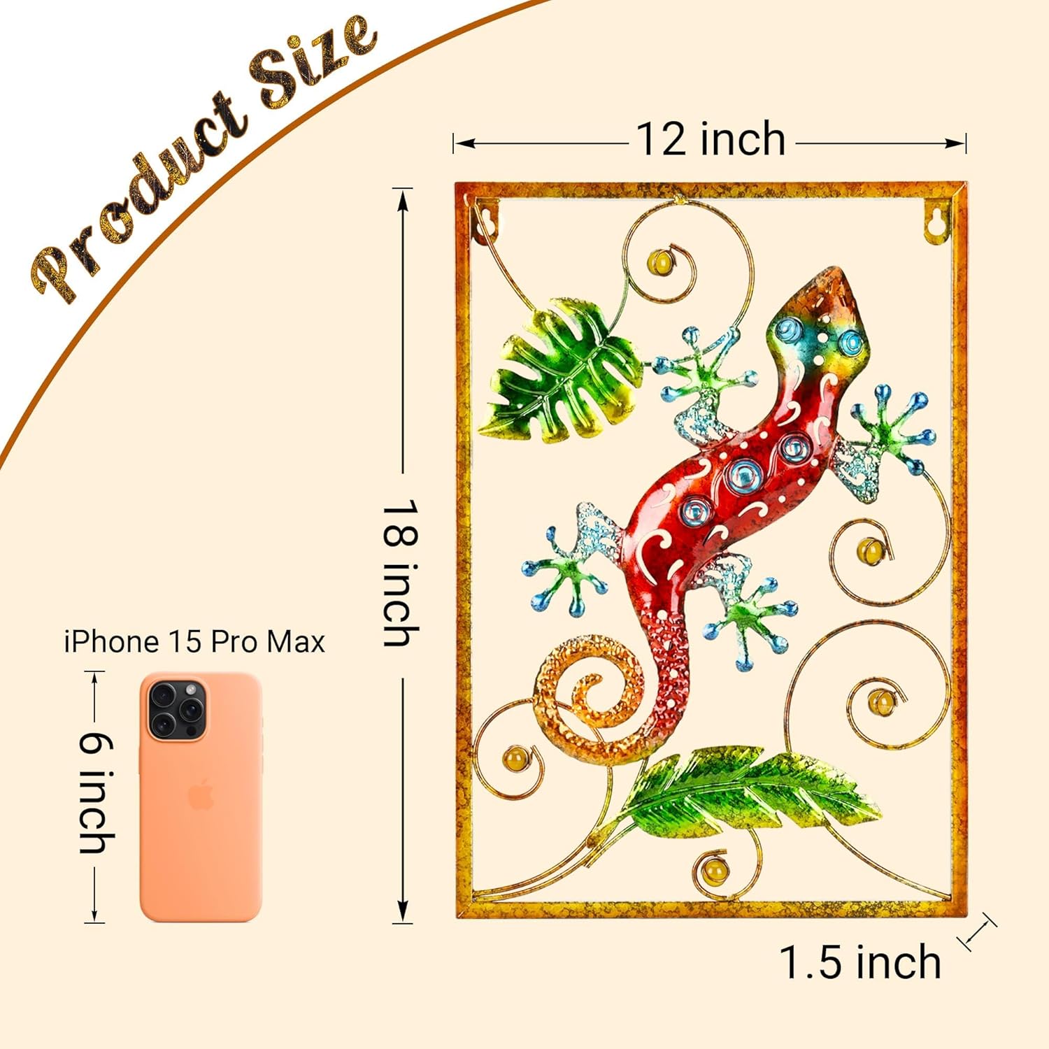 Manortang Lizard Metal Wall Art Decor, 18 Inch Yard Art Outdoor Wall Decor With Frame, Valentine Wall Climbing Gecko for Garden,Fence,Patio,Porch,Living Room,Bathroom, Red Lizard Large Hanging Decor