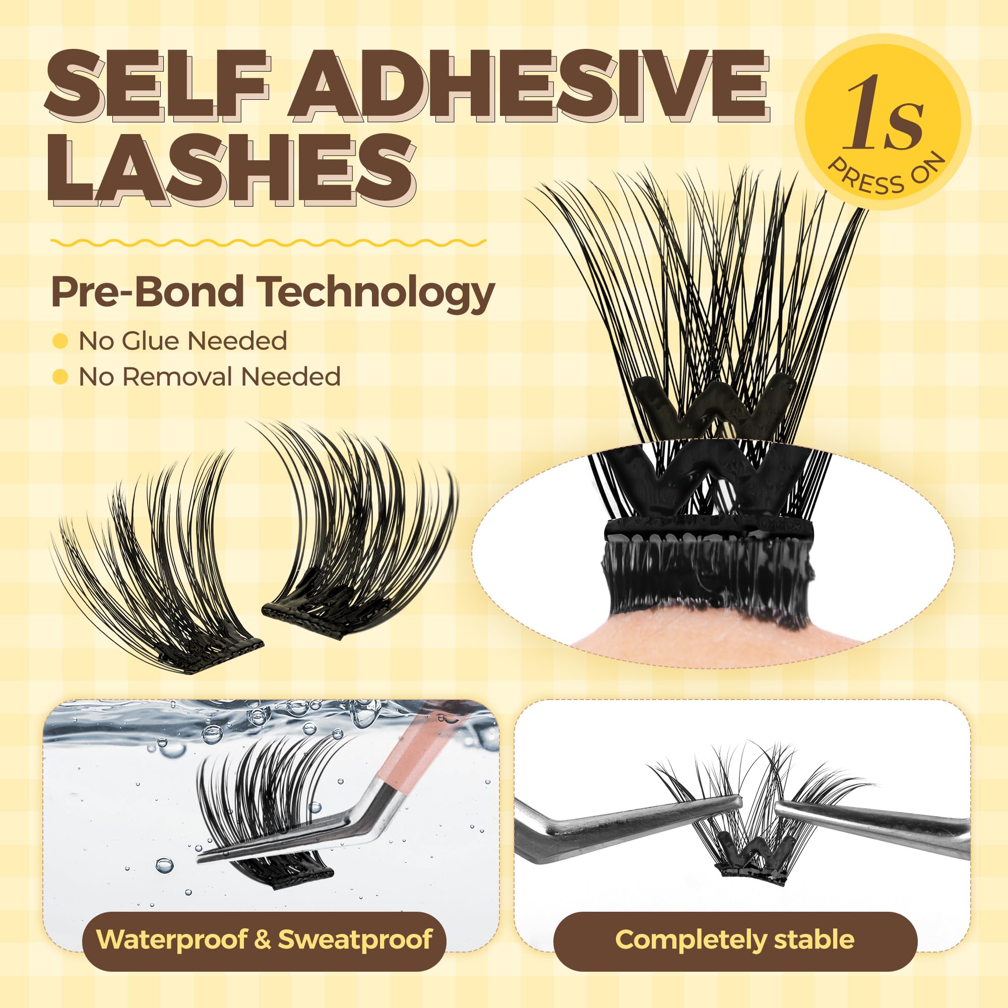 LASHVIEW Self Adhesive Lashes Clusters Eyelashes, 5+ Days Wear Press-on Lashes 10-16mm Individual Lash Extension Kit with Tweezers, No Glue Needed Natural DIY Kit (ZNF23) — view 3