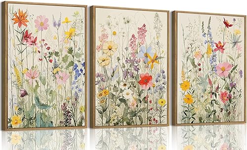 Miniatura 23 de KISSFOX 3 piezas de lienzo de arte de pared de flores silvestres para decoración de pared, cuadros florales, pinturas botánicas, impresiones de