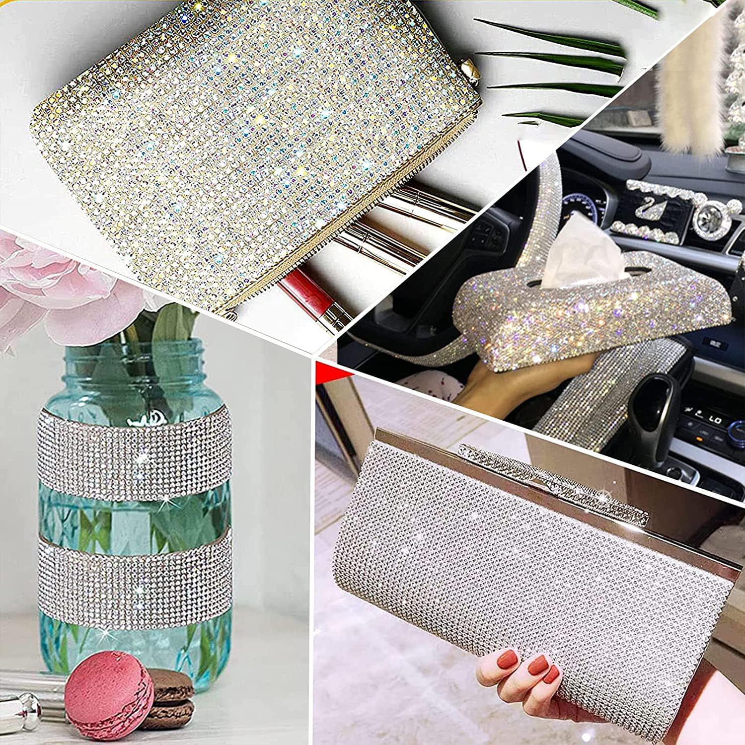 2 Roll Rhinestone Ribbon Self Adhesive Bedazzling Strips Bling Crystal Diamond Ribbon Wrap Glittering Rhinestones Trim Sticker for iPhone Case Phone Charger Photo Frame Dress Shoes Sandal