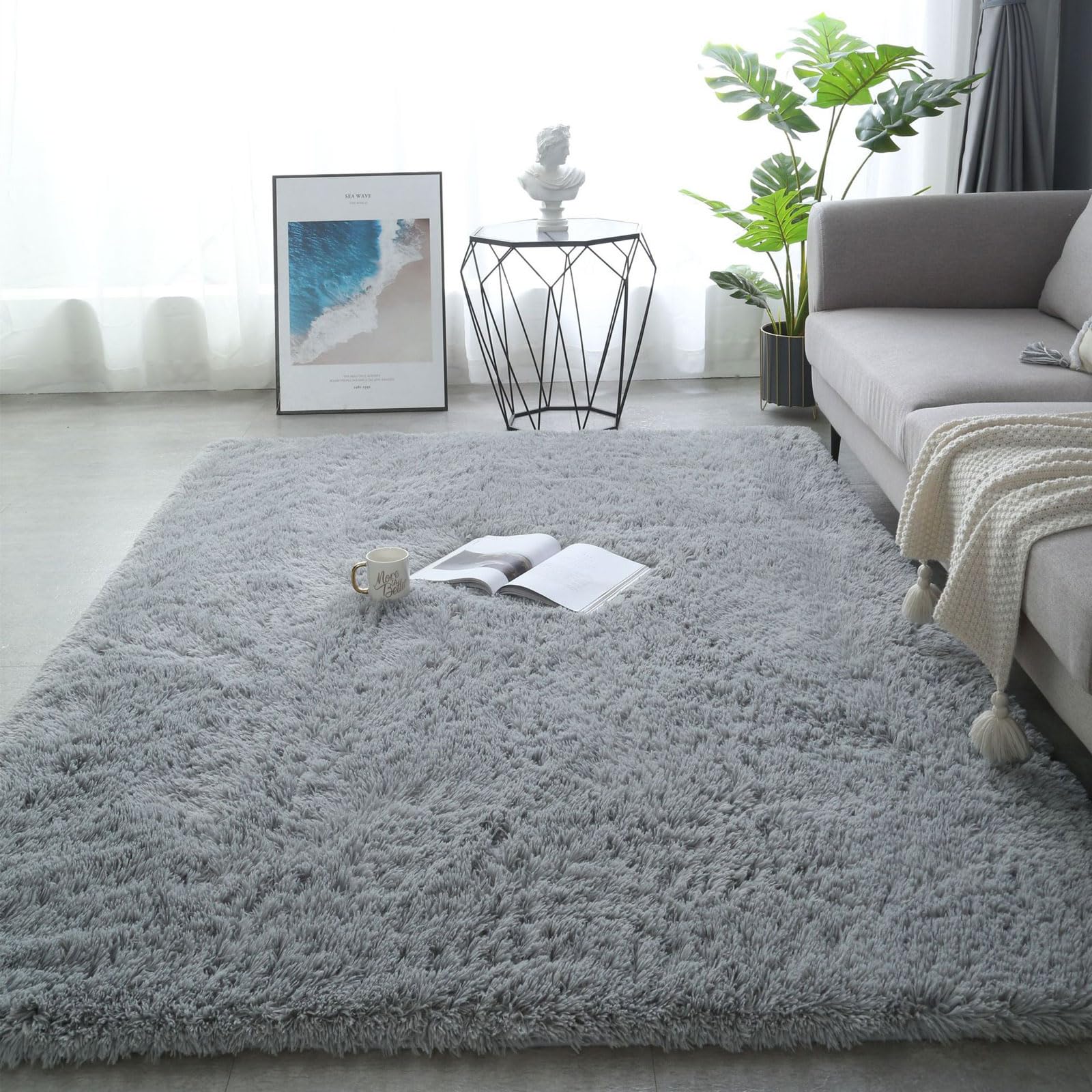 OPFdfhDFH Carpets, For Bedroom Decorative Rug | Luxury Fluffy Shag Lounge Area Light Minimalist Style Non Shedding Dense Rugs For Living Room Home Decor(Grey,40x60)