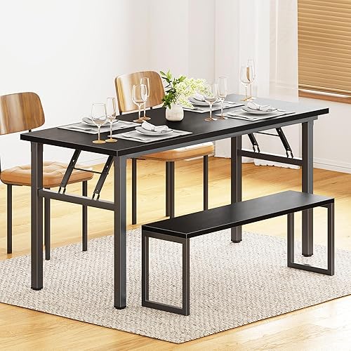 Miniatura 4 de Escritorio plegable, escritorio plegable de 62 pulgadas sin montaje para espacios pequeños, escritorio plegable resistente, escritorios funcionales