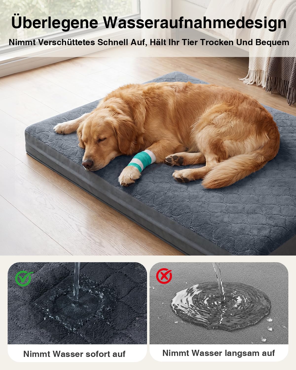 Orthopädisches Hundebett Grosse Hunde XL 119x73cm,Hundekissen mit Wasserdicht Kunstleder&Saugfähige Flauschseite,Hundematte Waschbar Wendar,Abnehmbar Hundematratze,Wasserdicht Einlage,Grau