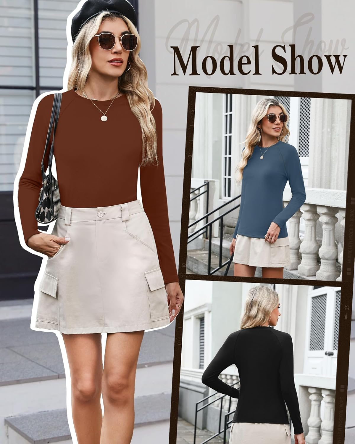 3 Pack Women's Thermal Shirts Fleece Lined Long Sleeve Top Crew Neck Raglan Thermal Winter Base Layer Undershirts - Image 6