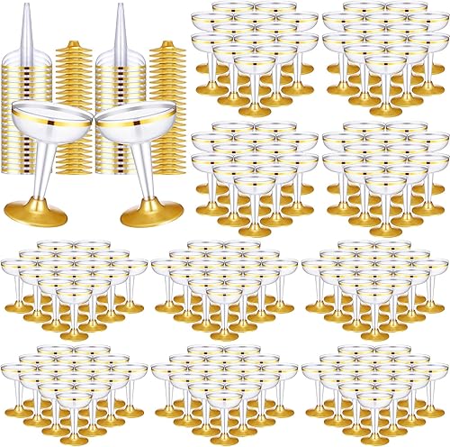 Mumufy 100 vasos de plástico para champán de 4.5 onzas, vasos de cóctel transparentes de Martini, desechables, copas de champán irrompibles con