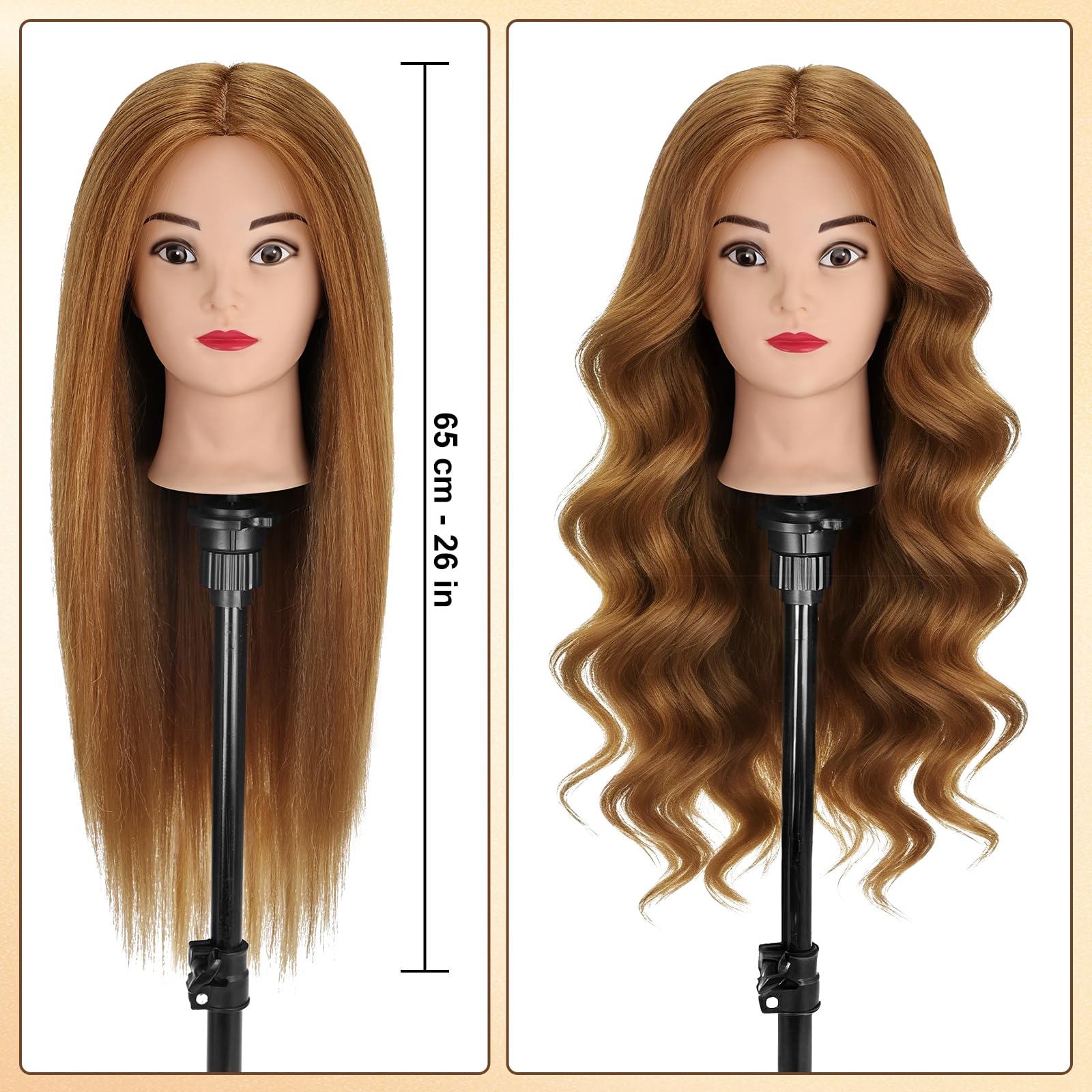TwoWin Głowa fryzjerska z zwiększoną gęstością włosów, 80% naturalne włosy, głowa do ćwiczeń 66 cm / 26 cali, głowa fryzjerska, głowa do treningu dla fryzjerów do stylizacji i praktyki fryzjerskiej z