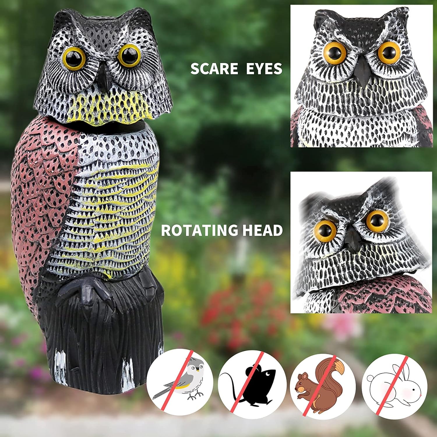 Owl Decoys to Scare Birds Away with Rotating Head,Natural Enemy Bird Deterrent Realistic Eyes & Waterproof Shape Fake Owl Scarecrow Bird Control - Image 7