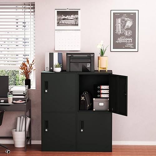 Miniatura 2 de Armario de almacenamiento apilable vertical de 3 puertas con cerradura, dispositivo antifalla, lcoker de metal, organizador para oficina, hogar,