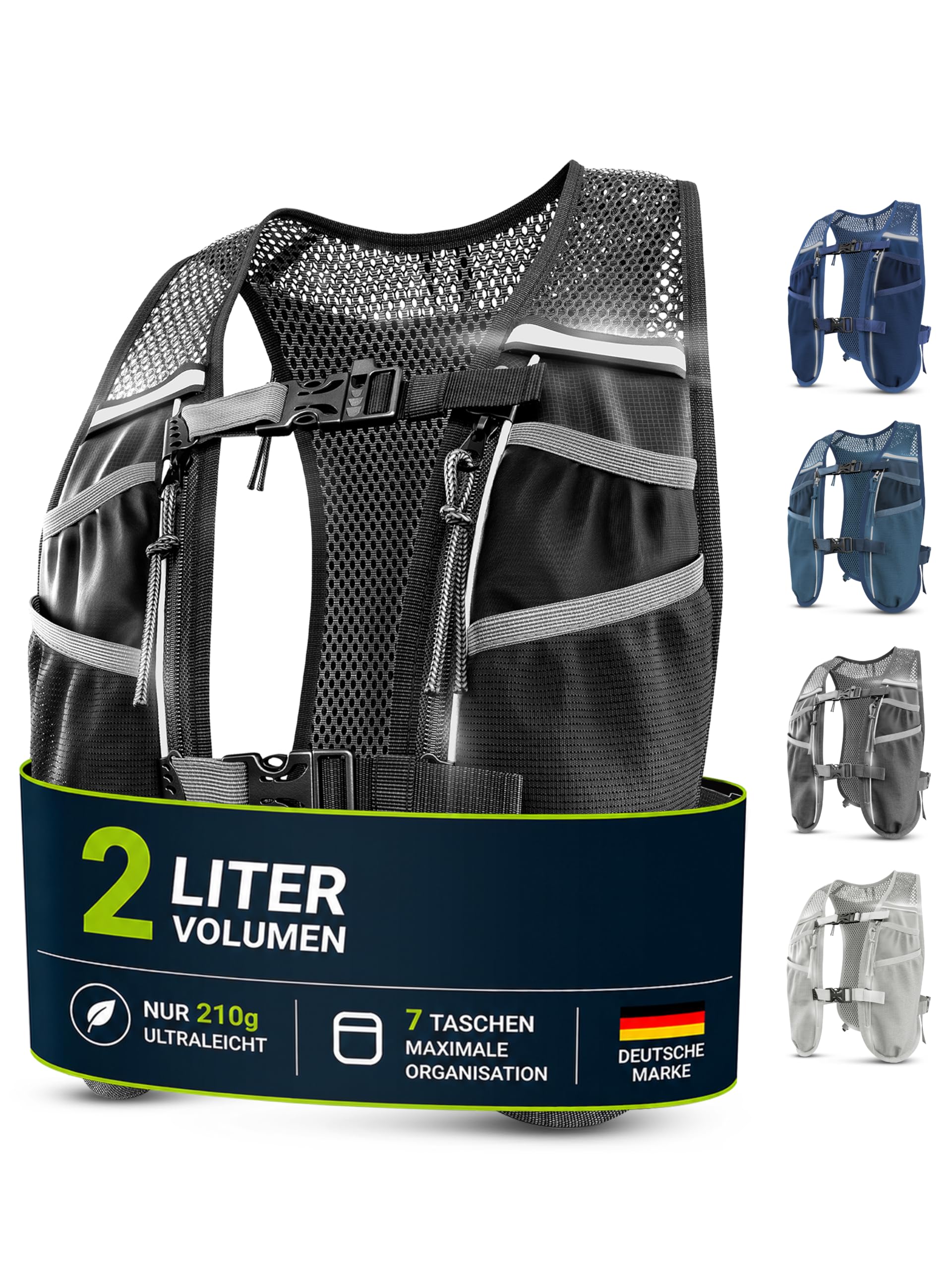 SASMO® Laufweste Damen & Herren 5L / 2L | Running Vest - Ultraleicht & atmungsaktiv| Laufrucksack Damen - 8 Taschen | Laufweste Herren | Trinkweste Laufen