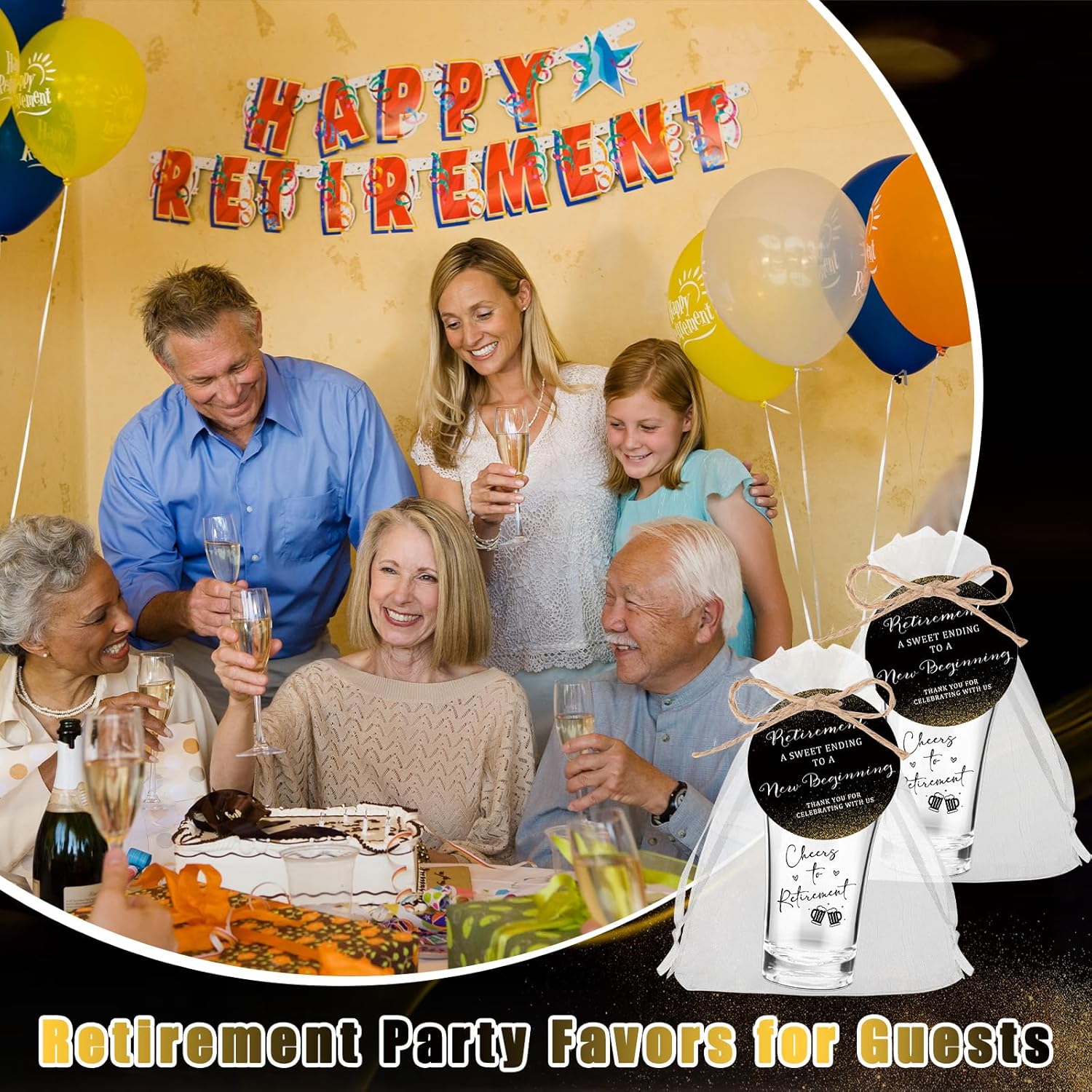 Havawish 50 Sets Retirement Party Favors for Guests 1.2 oz Cheers to Retirement Shot Glasses Acrylic Shot Cups with Thank You Tags Organza Bag Gifts for Retired Men Women Party Decoration