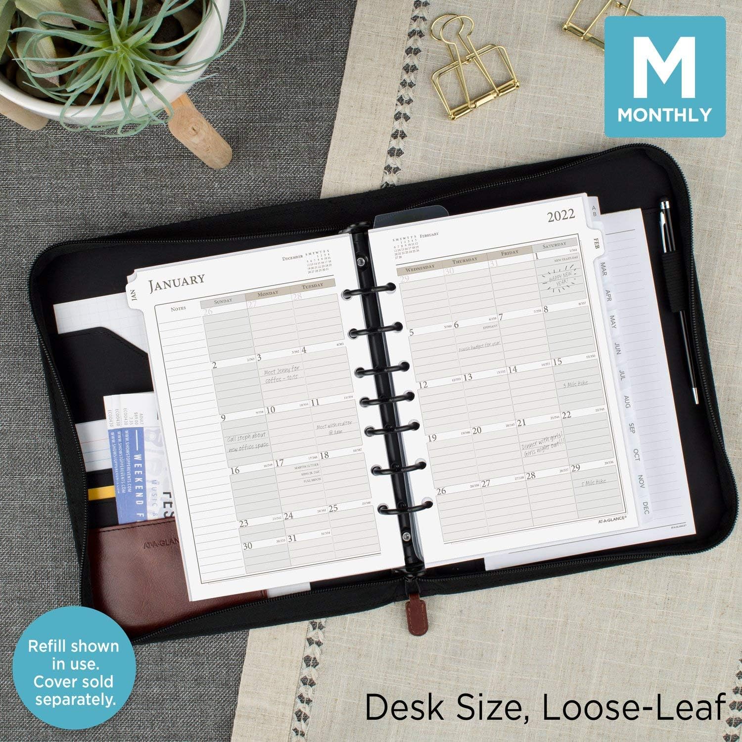 2022 Monthly Planner Refill by AT-A-GLANCE, 87229 Day-Timer, 5-1/2" x 8-1/2", Size 4, Desk Size, Ruled Daily Blocks, Loose Leaf (481-685Y) : Everything Else