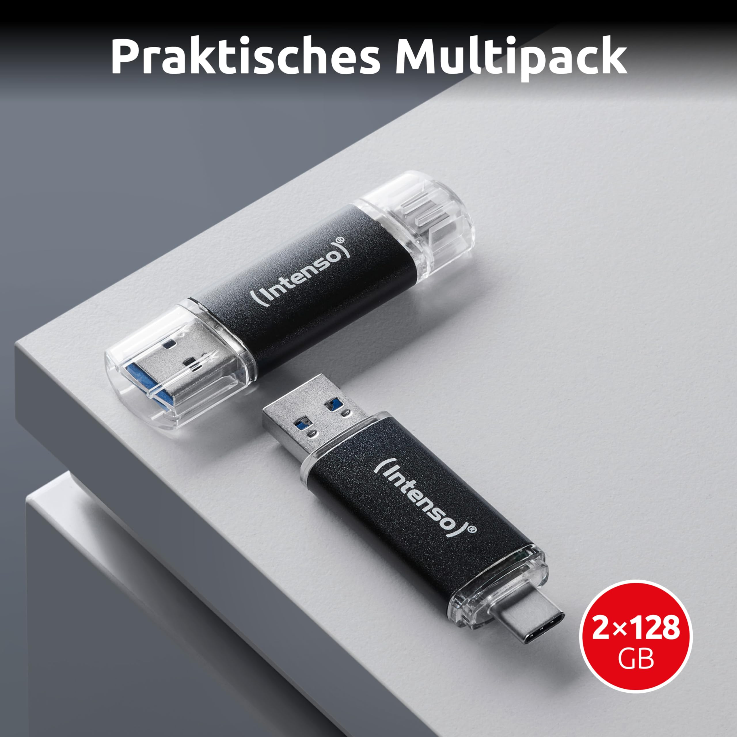 Intenso Twist Line USB-Stick Dual 2X 128GB - Supervelocidad USB 3.2 Gen 1x1 con hasta 70 MB/s, USB-C y USB-A, Antracita
