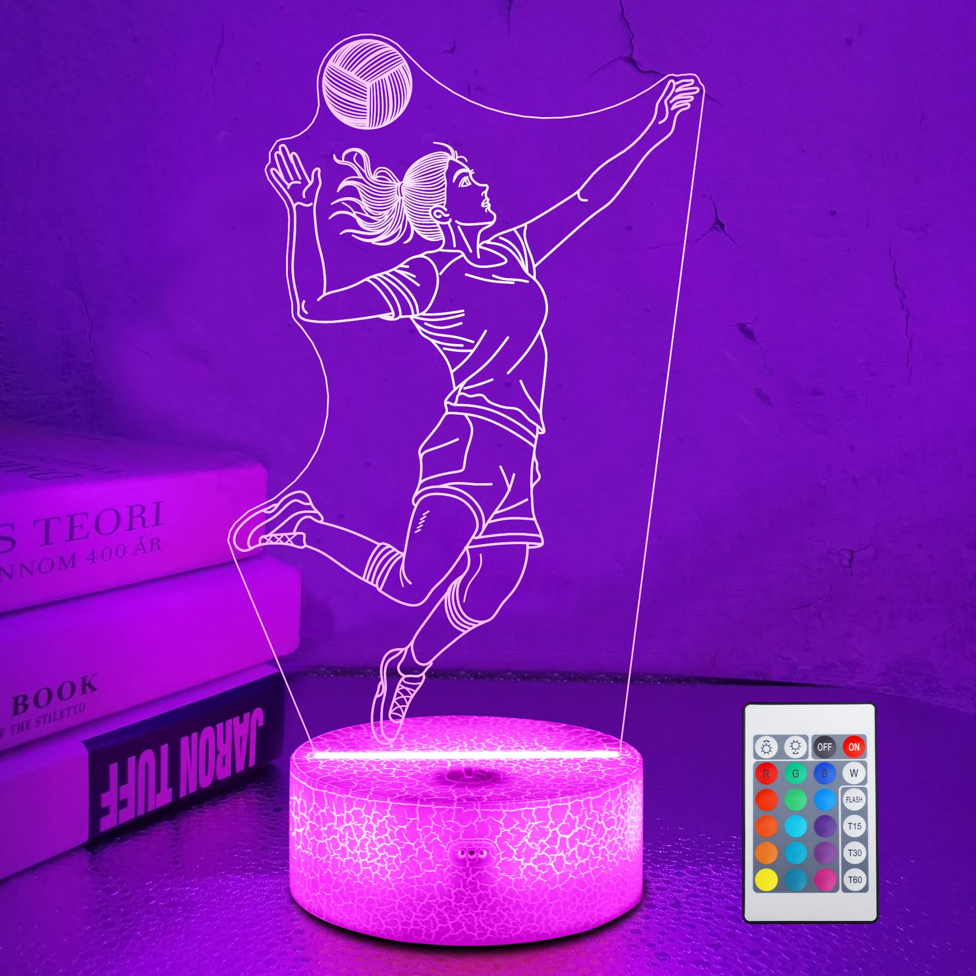 OkiyiD Volleyball Gifts for Teen Girls, Volleyball Night Light 3D Illusion Lamp with 16 Colors Changing, Volleyball Stuff Gifts for Girls Friends