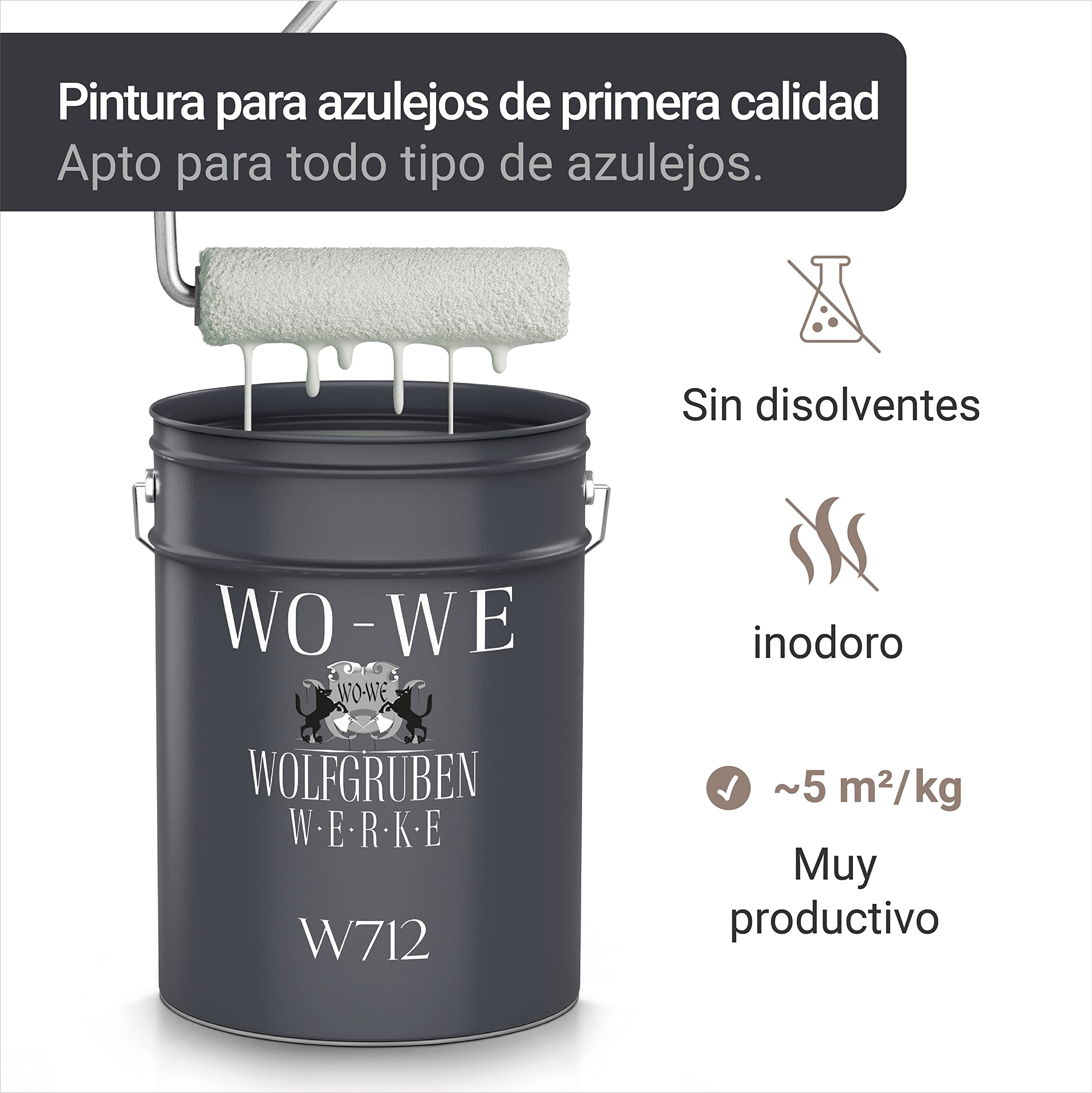 WO-WE Pintura MATE Resina Epoxi para baldosas en Baño Cocina W712 - Blanco puro - 2,5Kg