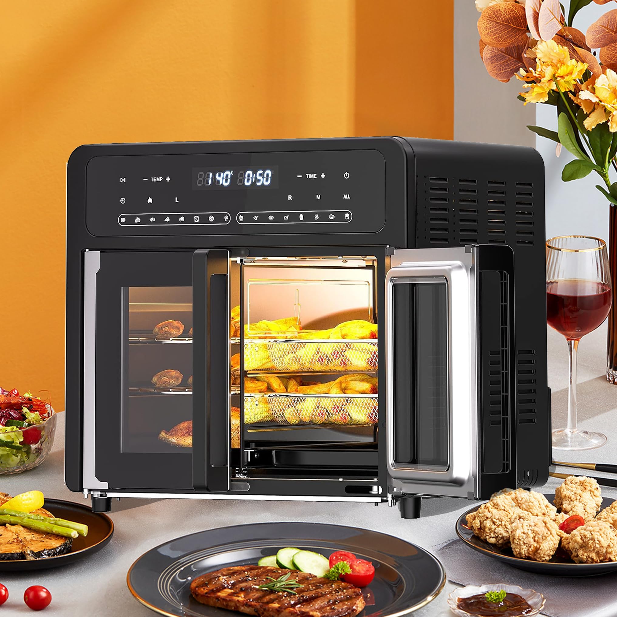 Amazon.com: Cobuy Dual Zone Air Fryer Oven Combo, 27.5QT French Door ...
