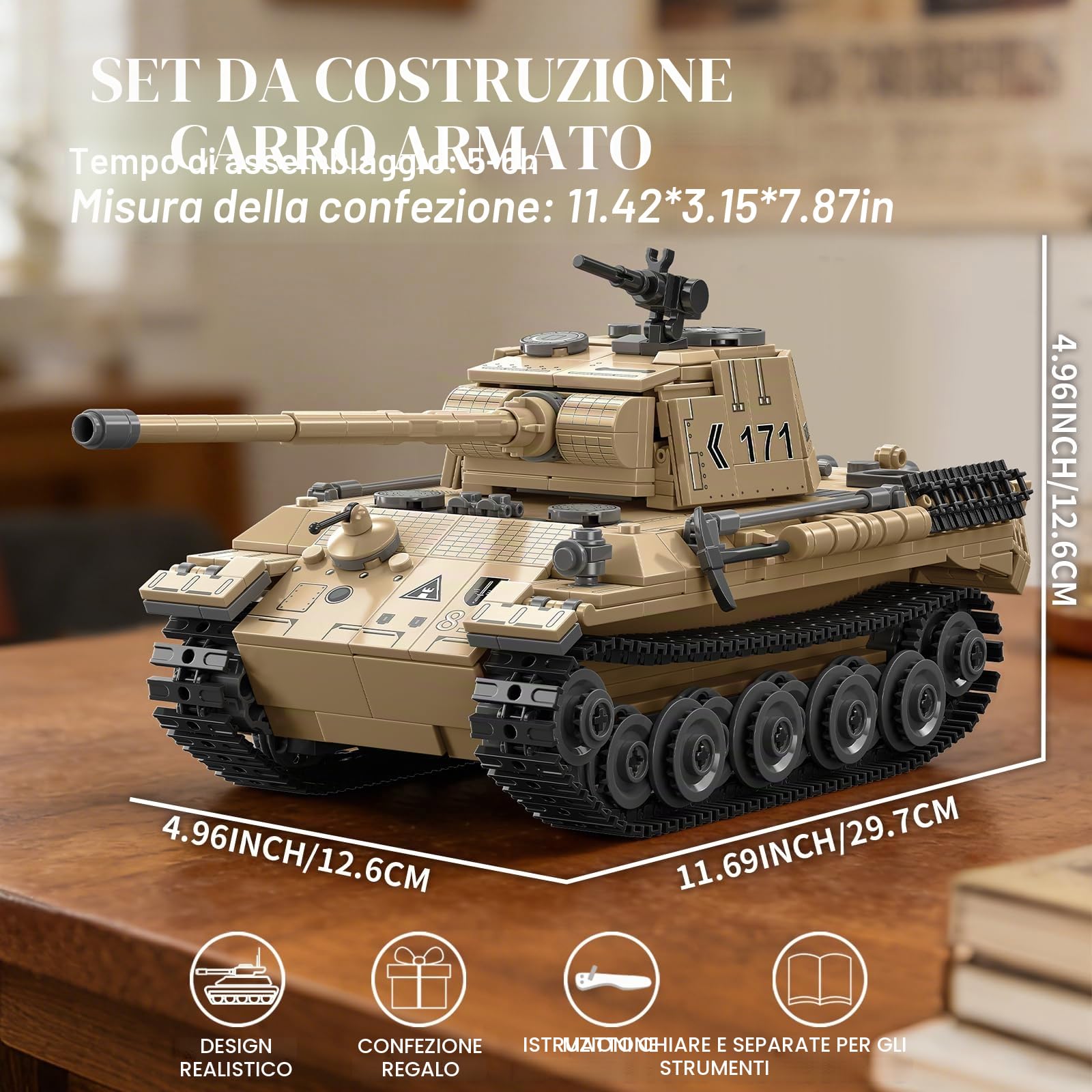 TYCOLE Leopard Serbatoio Militare Costruzioni Set 937 Pezzi WW2 Carro Armato Modello Collezione Regalo Compleanno Natale Bambini 8 Anni Bambini Bambine Adulti