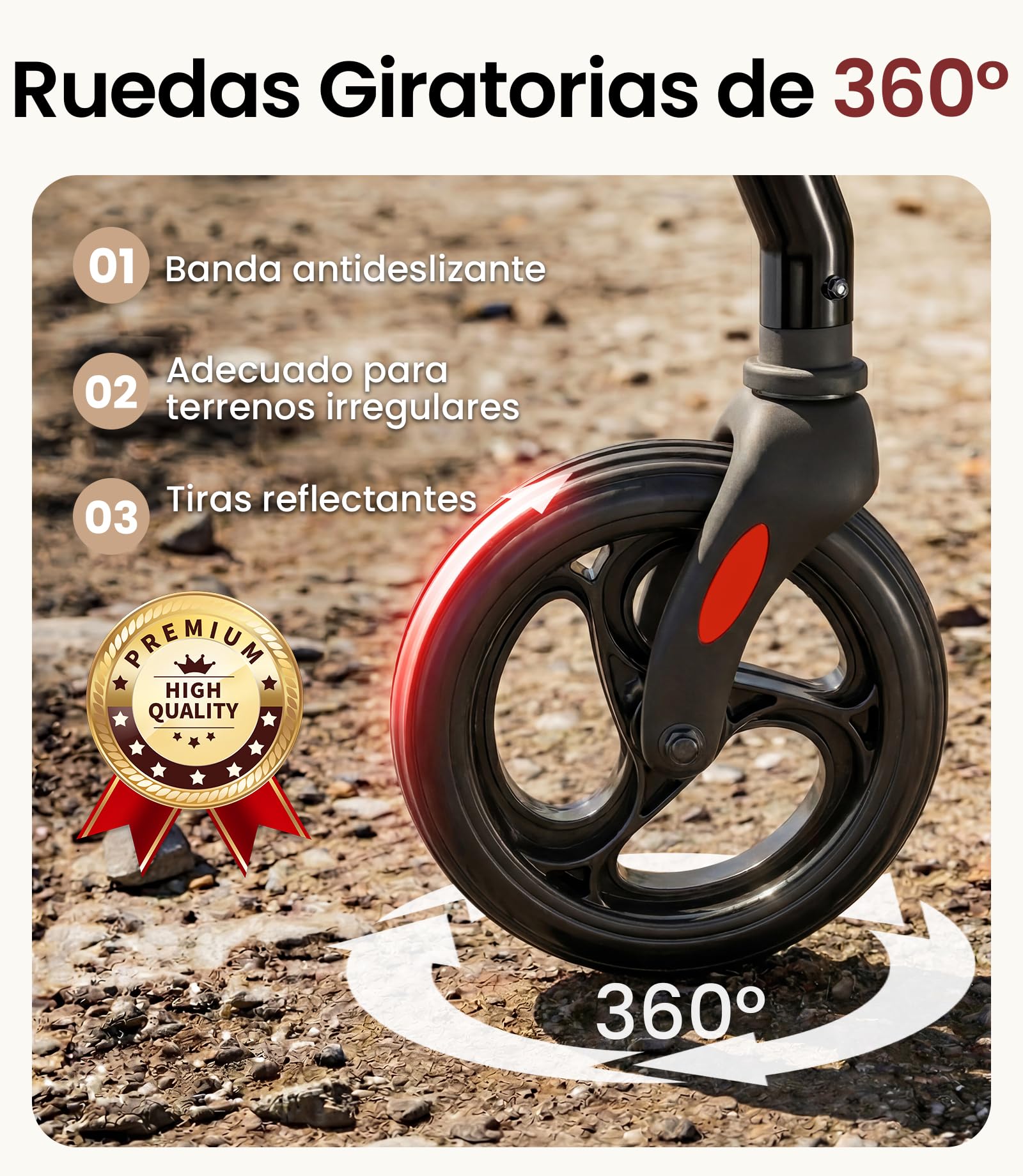 Andador para Ancianos con Asiento Plegable, Manillar y Asiento Regulables en Altura, Caminadores para Mayores, Ayuda para Caminar Ligera con Freno, Ruedas 8" Todoterreno, Rojo Oscuro