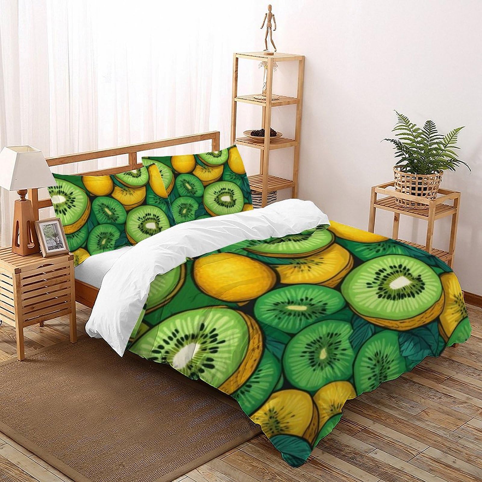 Housse de couette zippée Kiwi Literie microfibre fruits 3D pour lit double enfant
