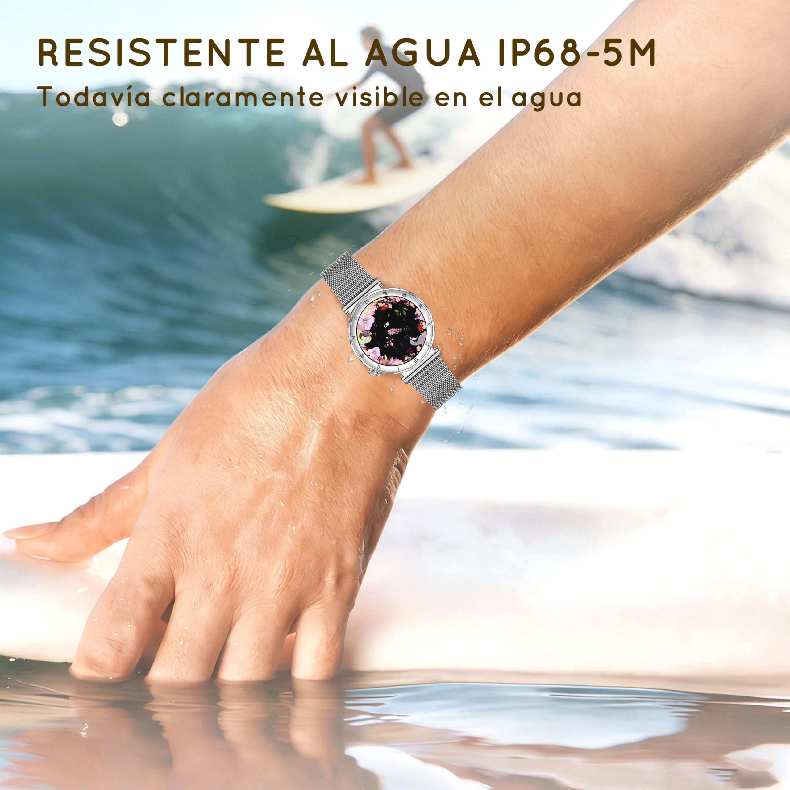 Reloj Inteligente Mujer Redondo(3 Correas) Smartwatch 1,19" AMOLED Responder/Hacer Smart Watch Compatible iPhone Android Monitorear Sueño/SpO2/FC, 120 Modos Deportivos IP68 Resistente Agua, Plateado