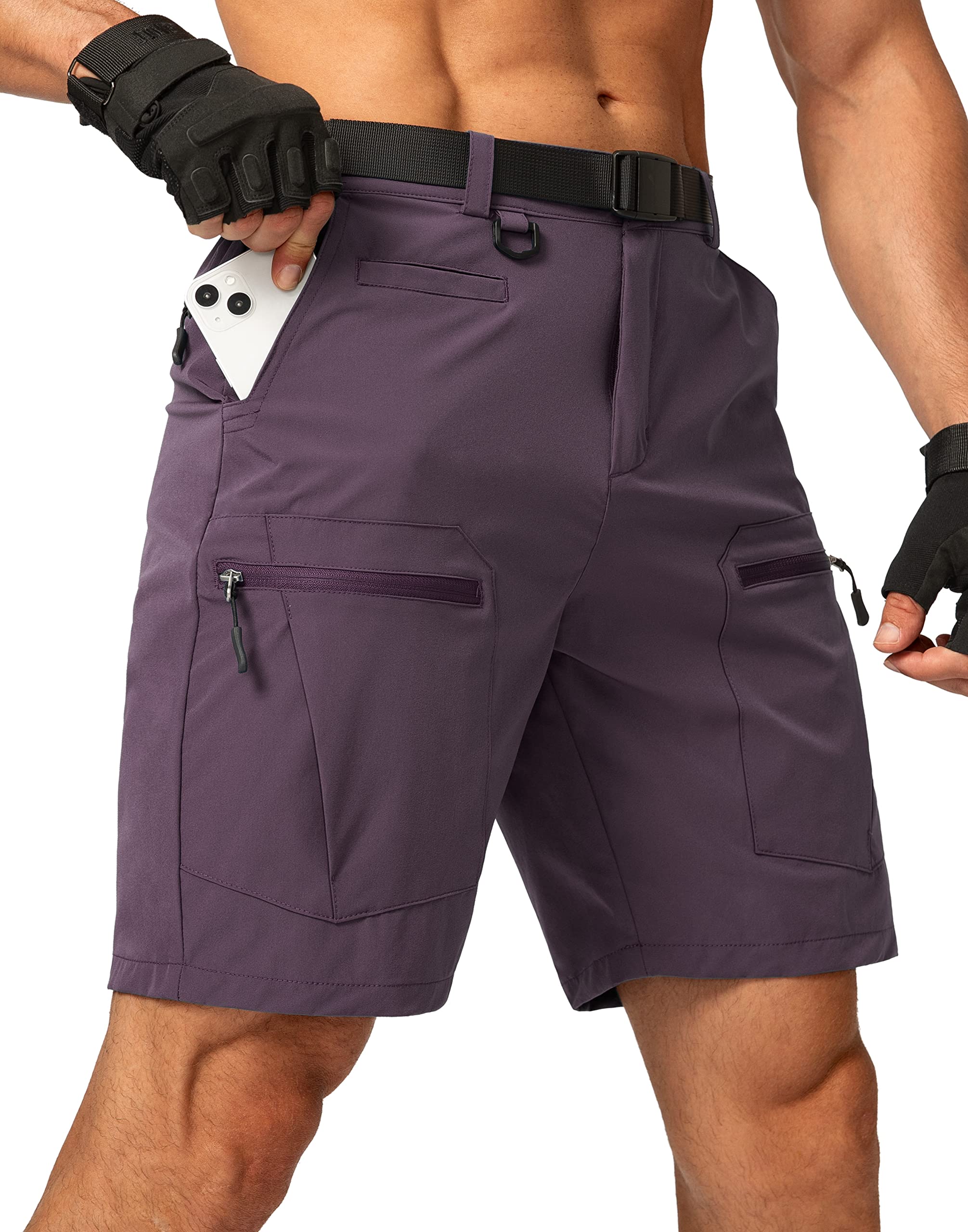 G Gradual Men's Hiking Cargo Shorts Stretch Quick Dry Outdoor Tactical Shorts for Men with Multi Pocket for Fishing Casual(Eggplant,S)
