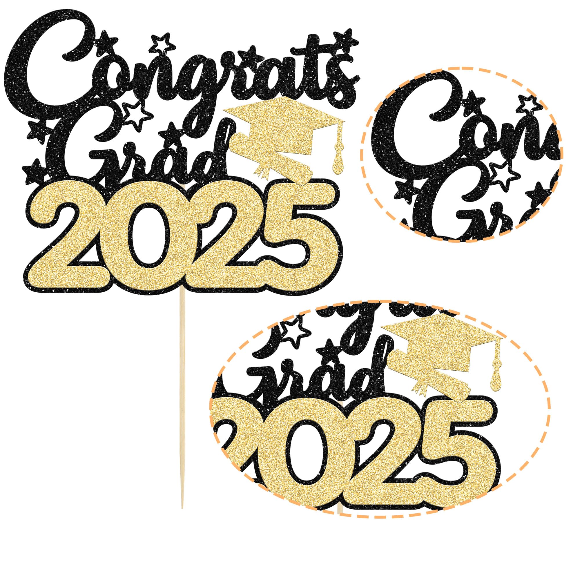 Gyufise 1 Pack Congrats Grad 2025 Cake Topper Gold 2025 Graduation Cake Decoration Glitter Grad Cap Cake Topper for Senior High School University College Graduation Party Supplies - Image 3
