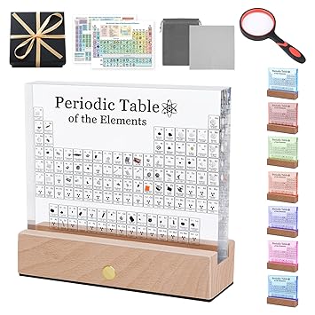 Bilomiy Periodic Table with 83 Real Elements Sample Inside, Acrylic Periodic Table with 7 Color Modes Base, Periodic Table Poster, Gift for Students, Kids, and Teachers