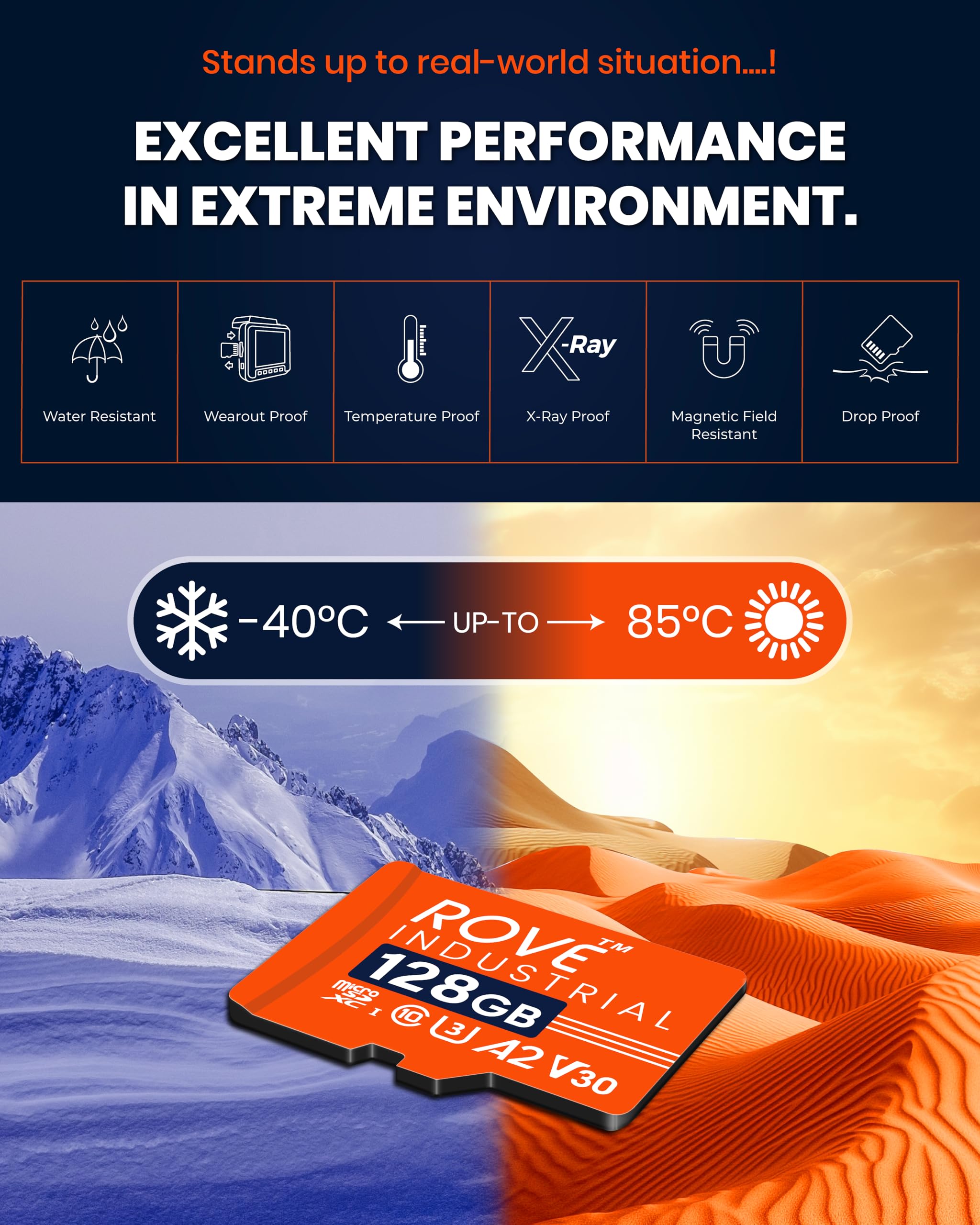 ROVE Tarjeta micro SD industrial de 128 GB con lector de tarjetas USB 3.0 tipo C, tarjeta de memoria microSDXC de alta resistencia de 100 MB/s, velocidad de lectura, C10, U3, V30, 4K, A2 para Dash Cam