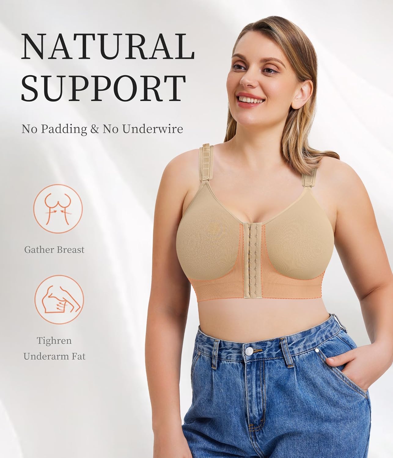LANCS Wireless Front Closure Bras for Women Compression Mastectomy Bras Surgical Supportive Bra with Adjustable Straps - Image 4