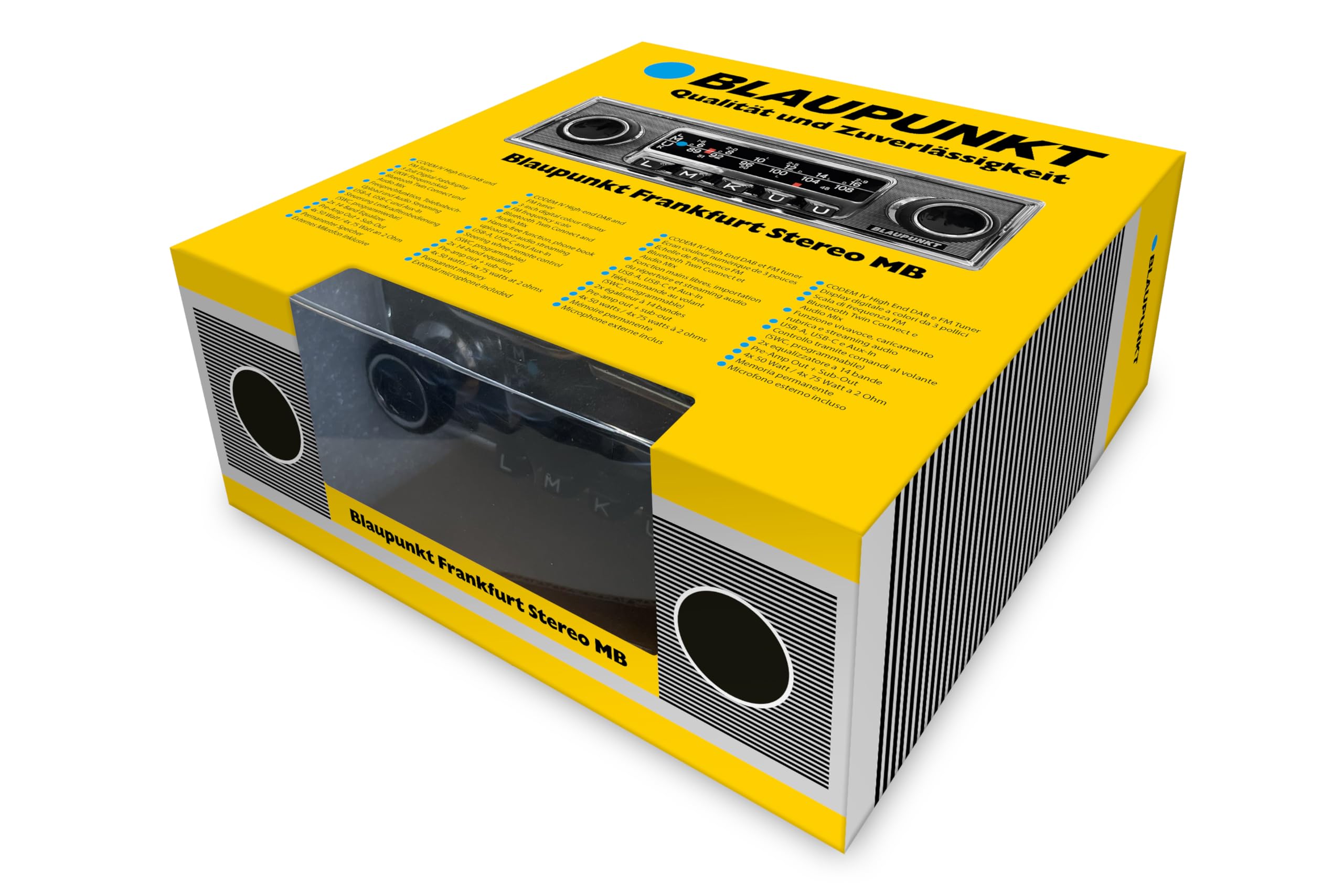 Blaupunkt Frankfurt Stereo MB, 1-DIN Autoradio, Oldtimer-Design mit Nadelstreifenfront und Chromrahmen, DAB+, Bluetooth, USB, Aux-Eingang, Lenkradfernbedienung, Sub-Out, 4x50Watt, 12v