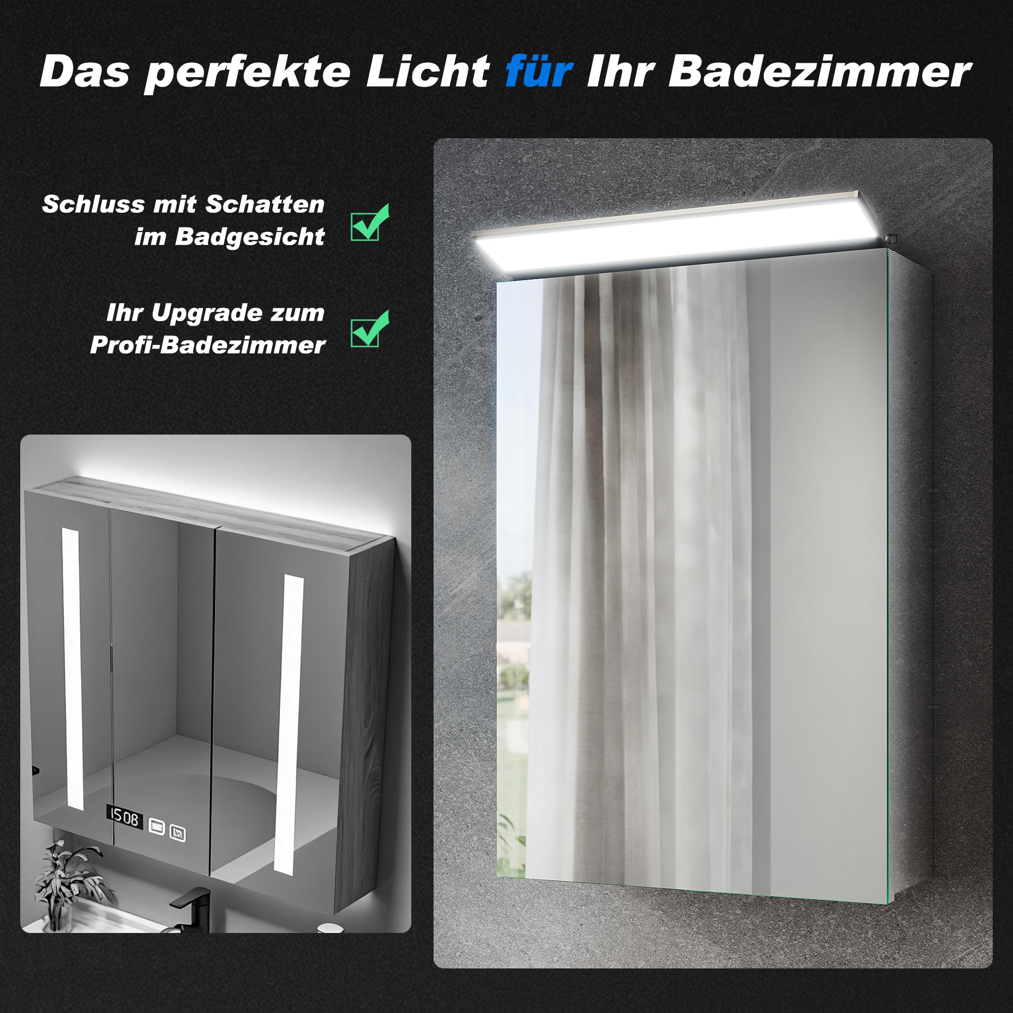SONNI LED Spiegelleuchte 80 cm, 4.5W Spiegellampe Bad, 6000K Kaltweiß Aufbauleuchte für Spiegelschrank Nachrüstung, Aluminium, 159° Abstrahlwinkel