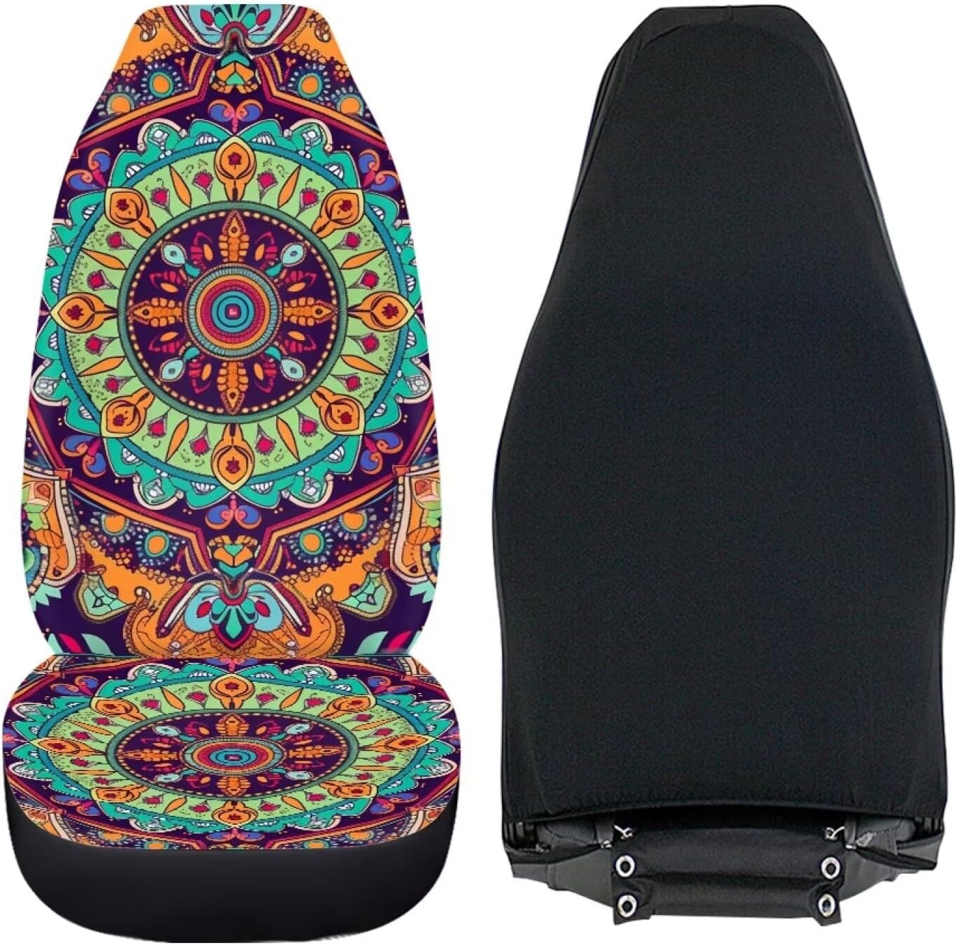 Horeset Boho Mandala Print Car Seat Cover Set of 2 Accessories Interior Decor, Washable Soft Front Seat Protector Universal Fit Sedan Vehicle Truck