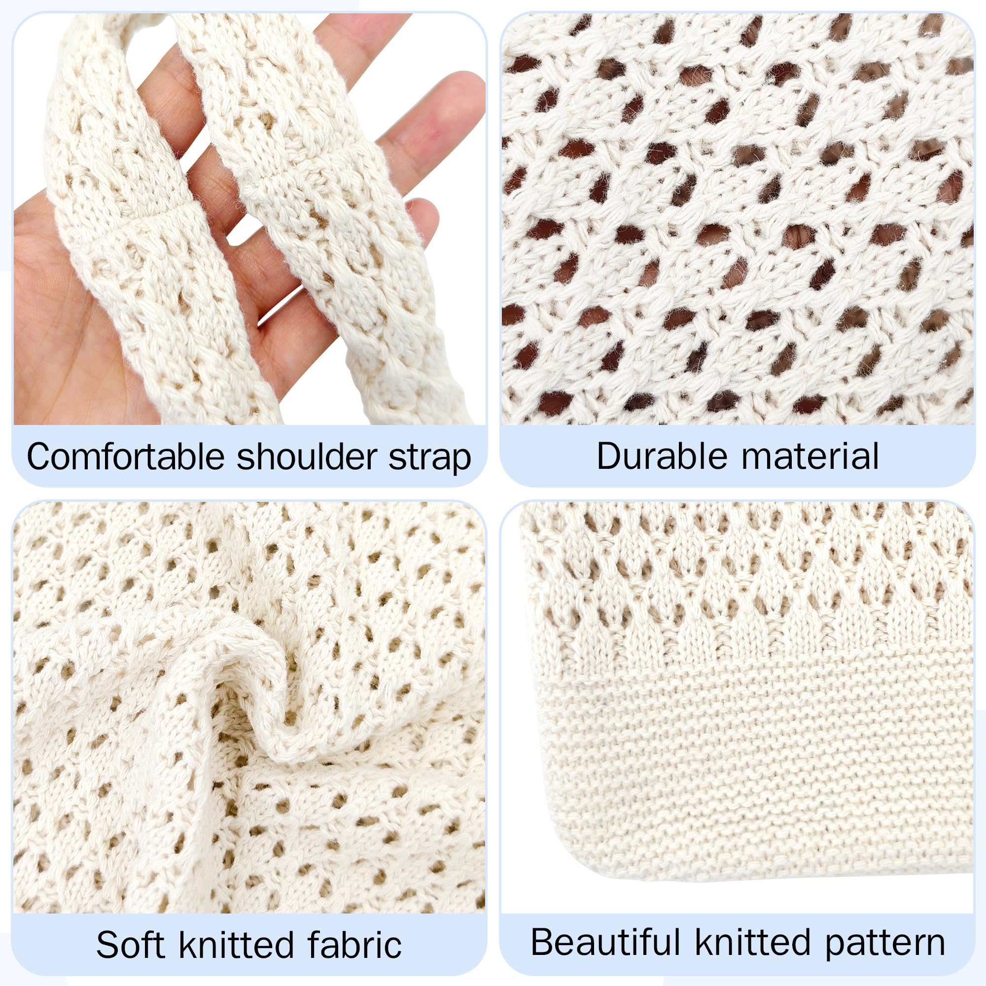 beifon Strandtasche Damen Sommer Boho, Gestrickte Tasche Beach Bag Netz Strandbeutel, Häkeltasche Mesh Gehäkelt Handtasche, Tote Bag Netztasche Umhängetasche Sommertaschen für Reisen, Alltag
